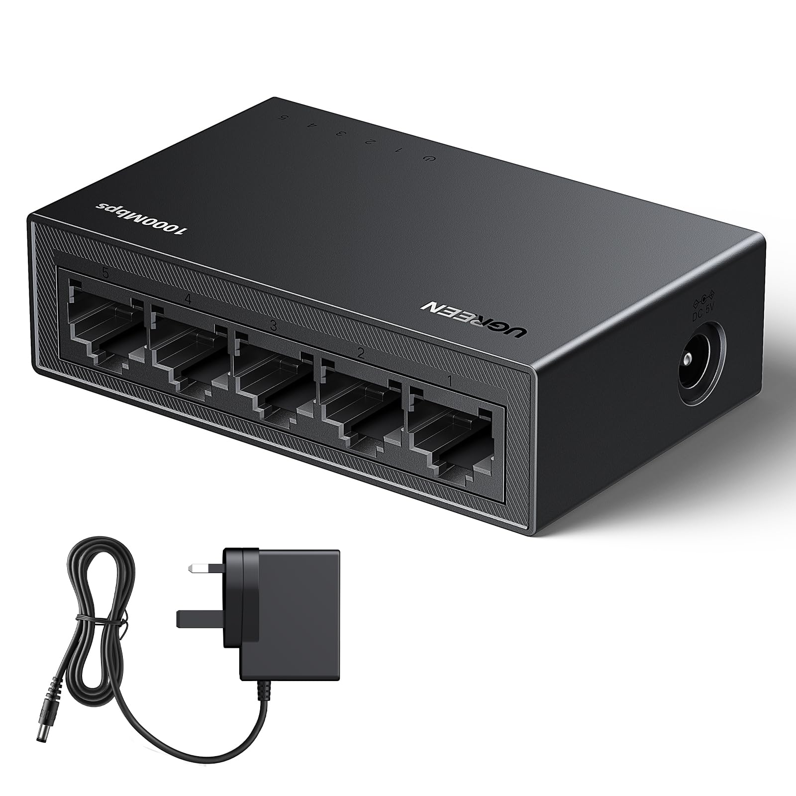 اوگرین سوئیچ اترنت 5 پورت گیگابیت شبکه دسکتاپ اسپلیتر، با 5 پورت RJ45 پشتیبانی از 10/100/1000 مگابیت بر ثانیه، آداپتور اترنت پلاگ اند پلی غیرمدیریت شده، سازگار با روتر، تلویزیون، کنسول بازی، کامپیوتر 5 پورت سوئیچ