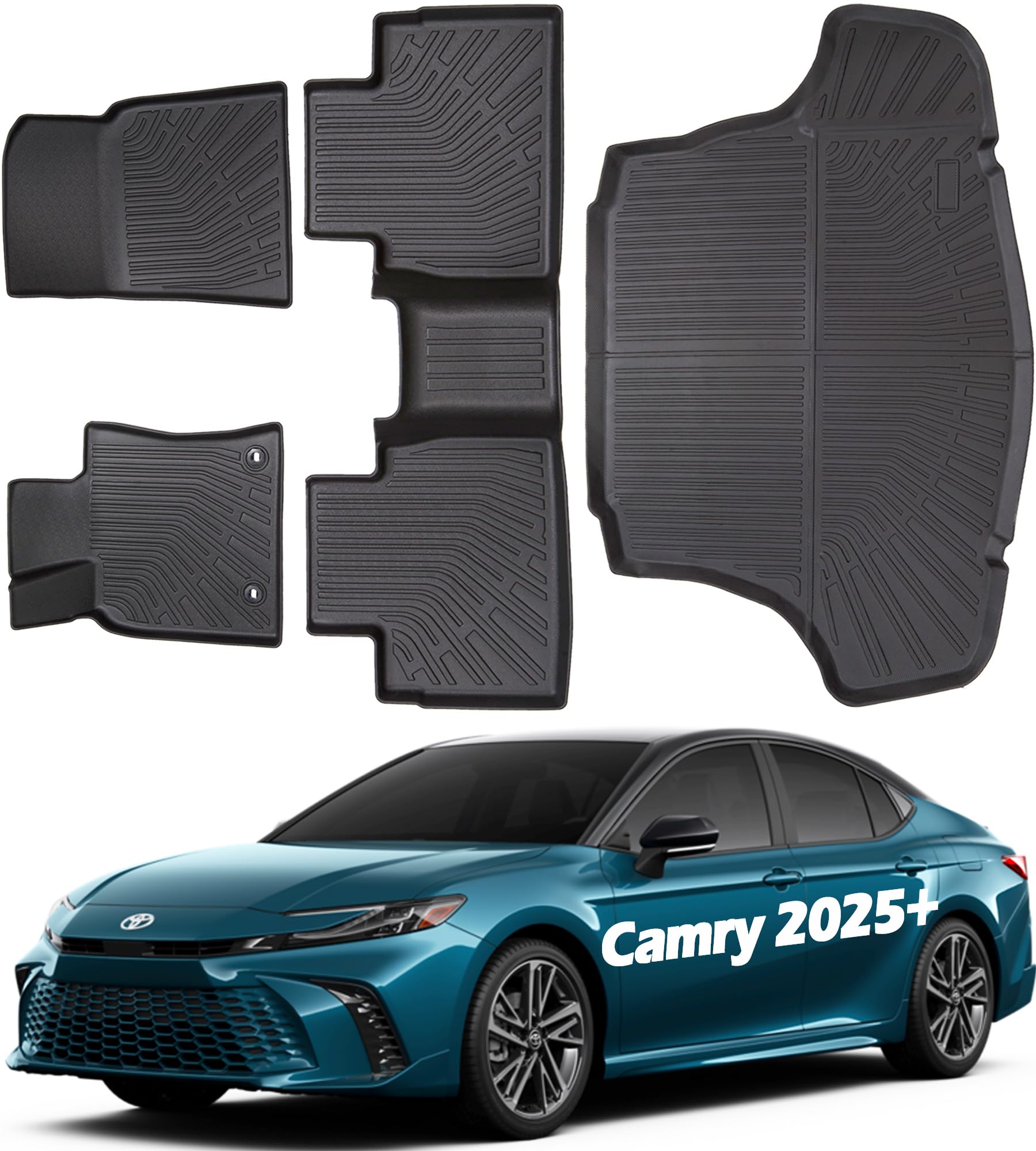 فرش‌های کف خودرو برای تویوتا کمری 2025-2026 با آرم تویوتا متناسب با فضای بار Custom Fit، لاینر‌های داخلی، لوازم جانبی کارپت همه‌فصله بازدارنده گرد و غبار با پوشش مت ترانک کمری 2025+ ست کامل فرش‌های کمری 2025+ (4 قطعه) فرش‌های کمری 2025+ و مت ترانک