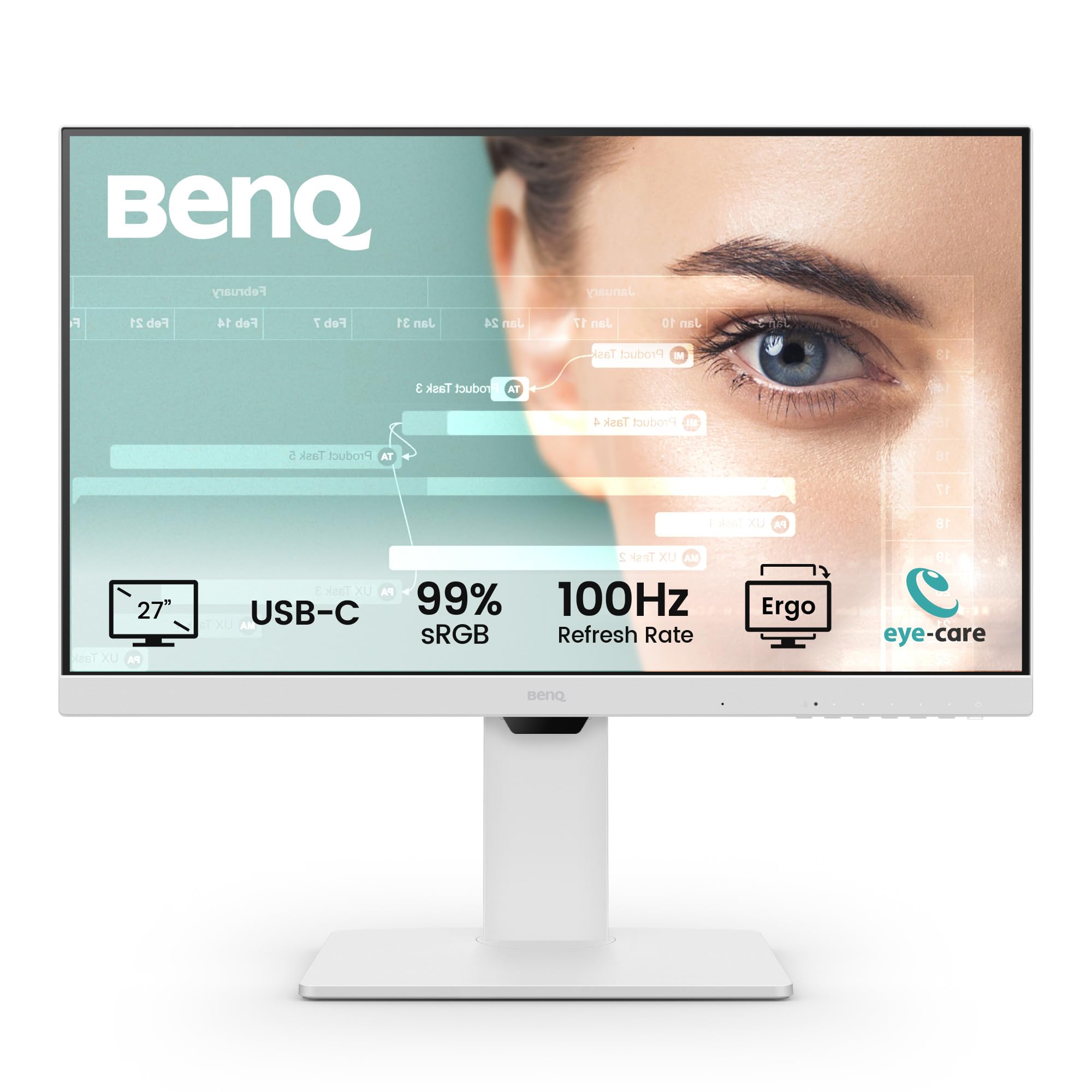 بن کیو GW2786TC 27 اینچ مانیتور خانگی آی پی اس 1080 پیکسل، فول اچ دی، یو اس بی-سی (تحویل توان ۶۵ وات)، ۱۰۰ هرتز، مراقبت از چشم، طراحی ارگو، هاب یو اس بی، زنجیره دار، نرخ تازه سازی بالا، ۹۹٪ sRGB، اچ دی ام آی، پورت نمایش، تایید شده توسط TÜV