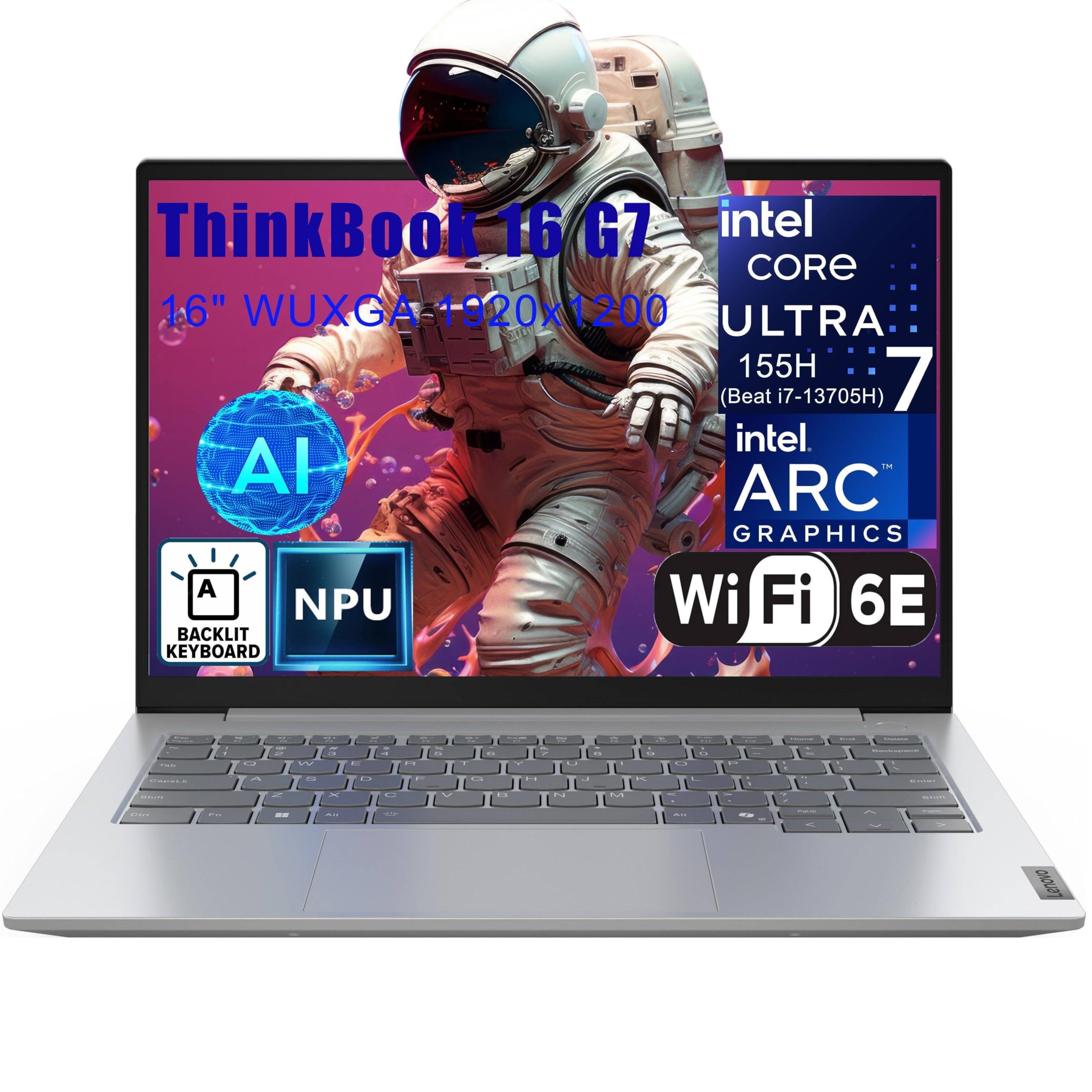 لپ تاپ لنوو 16 اینچی Thinkbook Ultra 7 155H با کیفیت بالا با پردازنده 16 هسته ای اینتل، صفحه نمایش 16 اینچی FHD، 64 گیگابایت DDR5، 2 ترابایت حافظه داخلی SSD، گرافیک Arc، صفحه کلید دارای نور پس زمینه، Thunderbolt، ویندوز 11 Pro، تجربه هوش مصنوعی NPU، همراه با کمک دستیار تجاری Copilot.