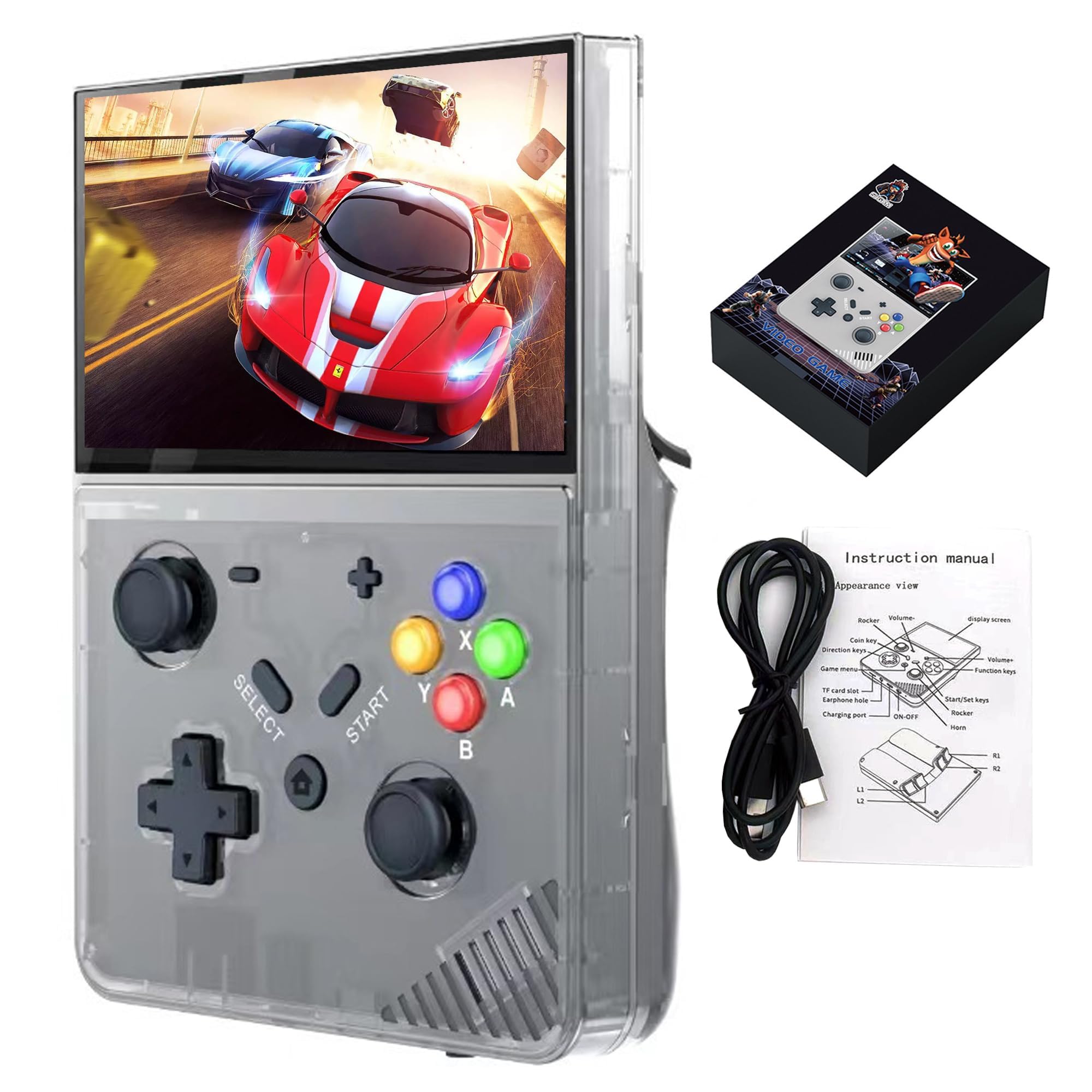 کنسول بازی دستی LBOYLOVE®، کنسول بازی ویدیویی رترو R43 Pro با صفحه نمایش IPS 4.3 اینچ و سیستم لینوکس، دارای کارت TF 64 گیگابایتی و بیش از 20,000 بازی کلاسیک، پردازنده Cortex-A17، پشتیبانی از بازی‌های سه‌بعدی