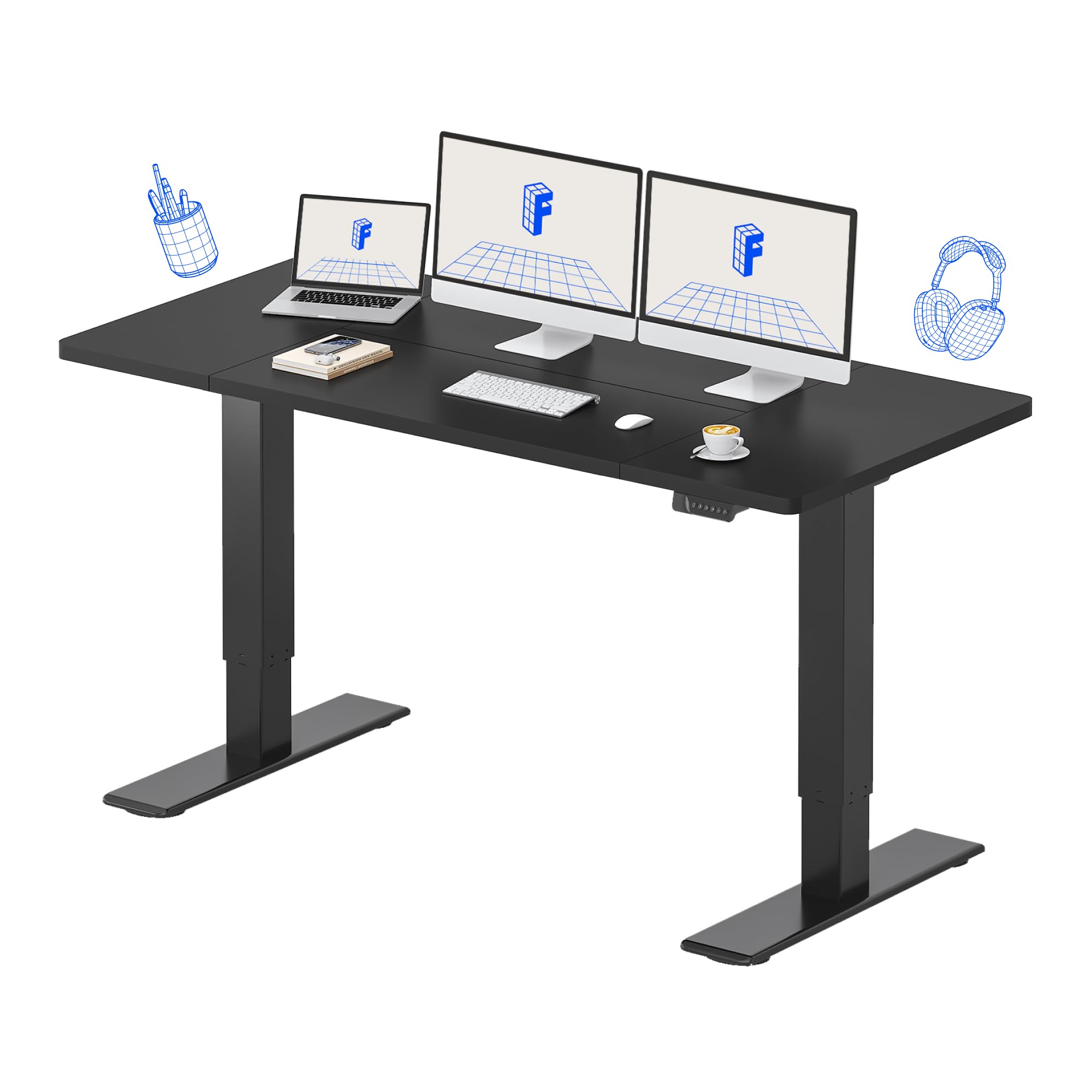 میز ایستاده قابل تنظیم ارتفاع FLEXISPOT به ابعاد ۶۳ در ۲۸ اینچ، میز ایستاده برای کارگاه کامپیوتر (رنگ مشکی با فریم مشکی) به ابعاد ۶۳ در ۲۸ اینچ.