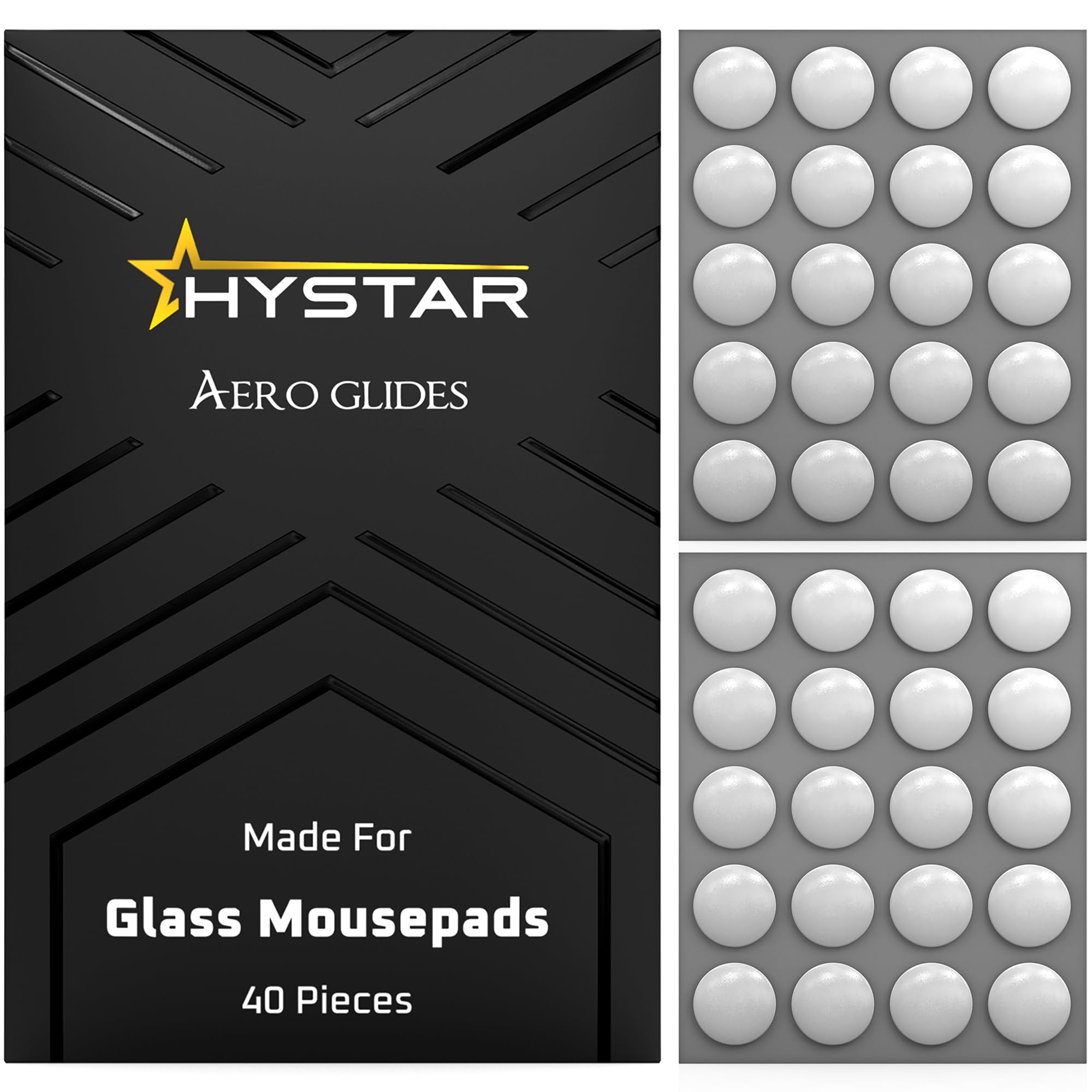 پد موس شیشه ای Hystar Aero Glides | 40 دات برای موس | PTFE با چگالی بالا | گرد و صاف شده برای استفاده بی‌صدا