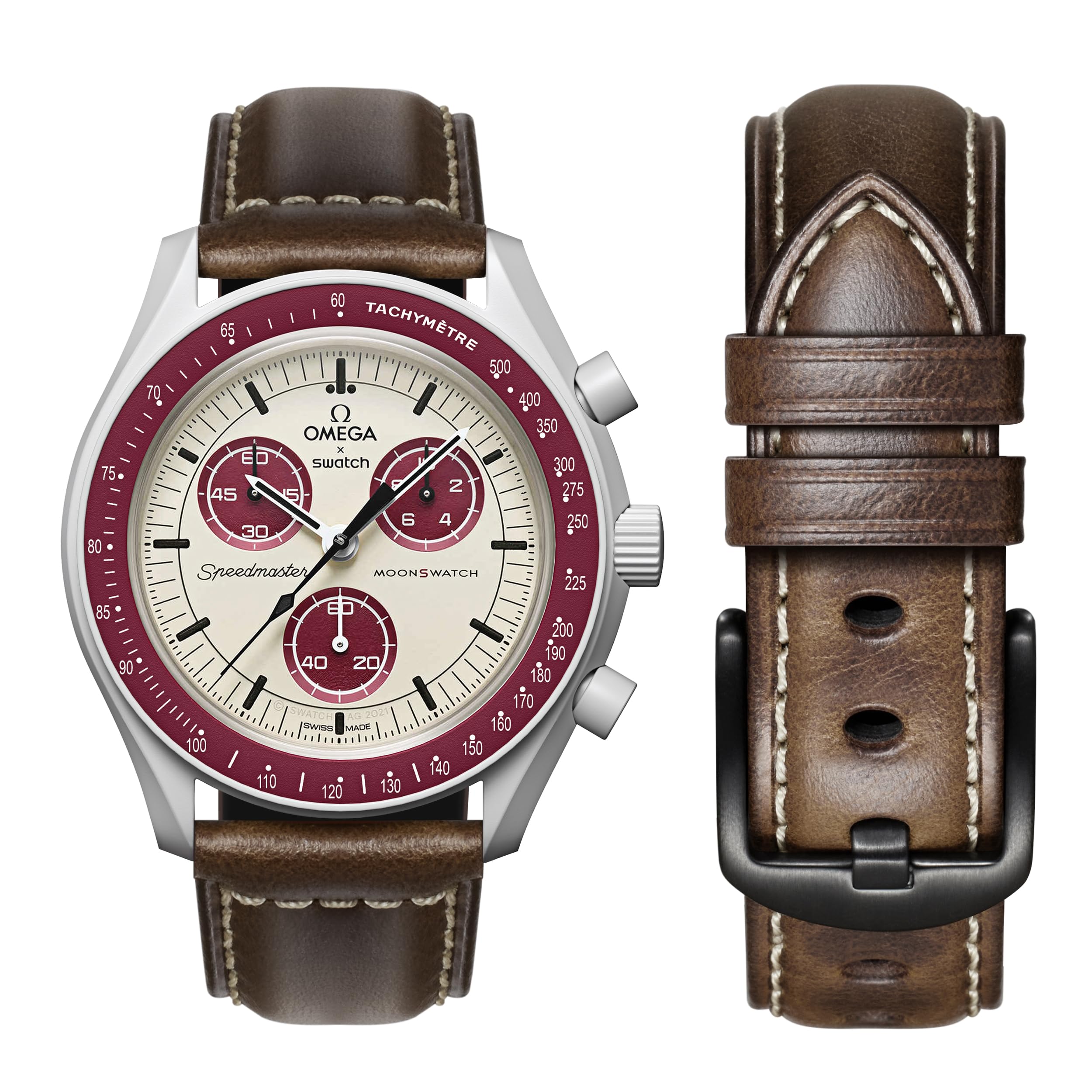 نوار چرمی برای ساعت اومگا اسواچ Moonwatch، نوار چرمی سازگار با اومگا X Swatch 20 میلیمتری، نوار جایگزین سریع اومگا Swatch Moonwatch برای مردان و زنان برای ساعت 20 میلیمتری کافی مشکی