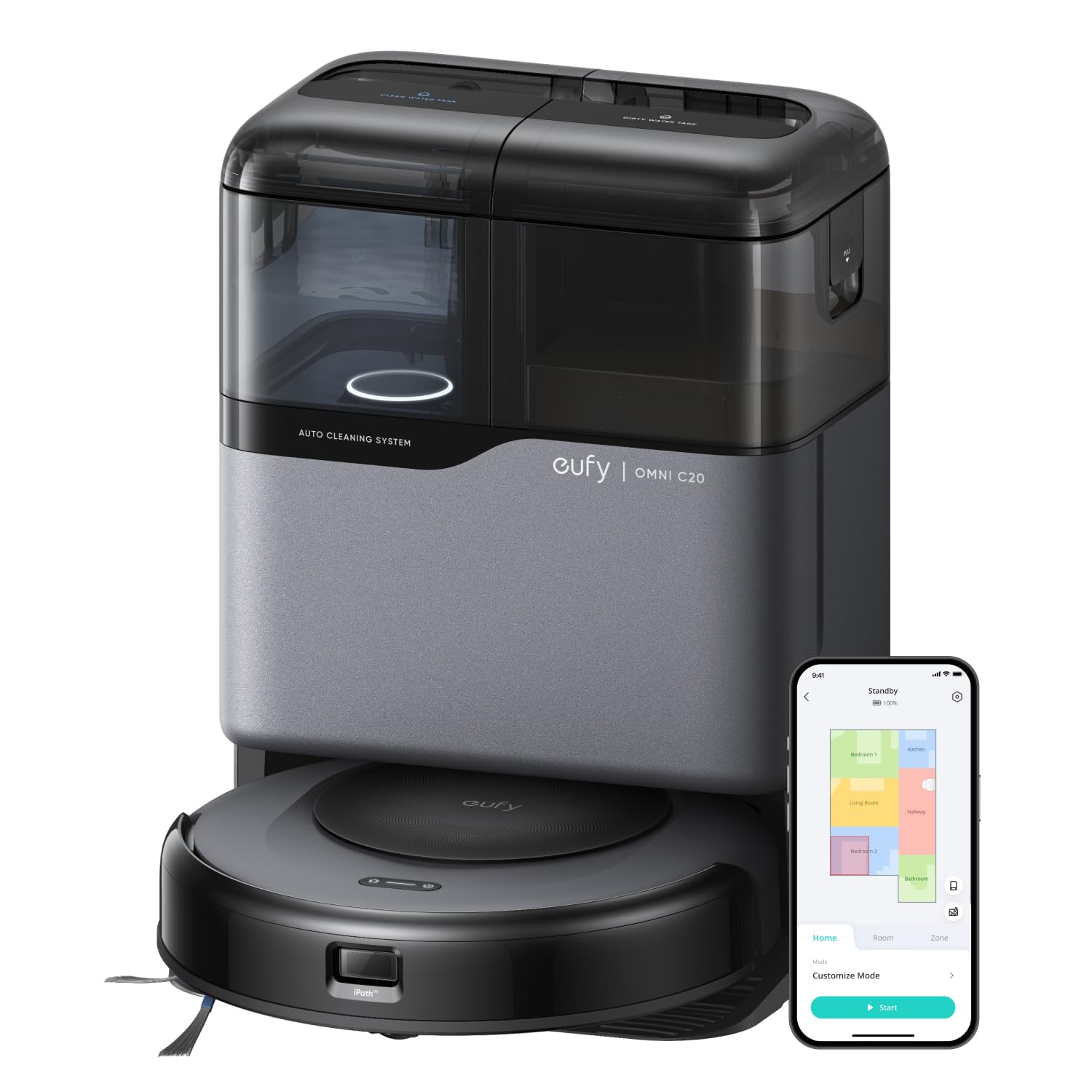 روبات خوراکی یک فیلم Omni C20 افی با ایستگاه All-in-One، خودکار خالی کردن، شستشو و خشک شدن مپ برای تمیز کردن بدون دست زدن، جذب قدرتمند 7،000 پاسکال، بدنه فوق العاده نازک 3.35 اینچی، روبات خوراکی و مپ ترکیبی
