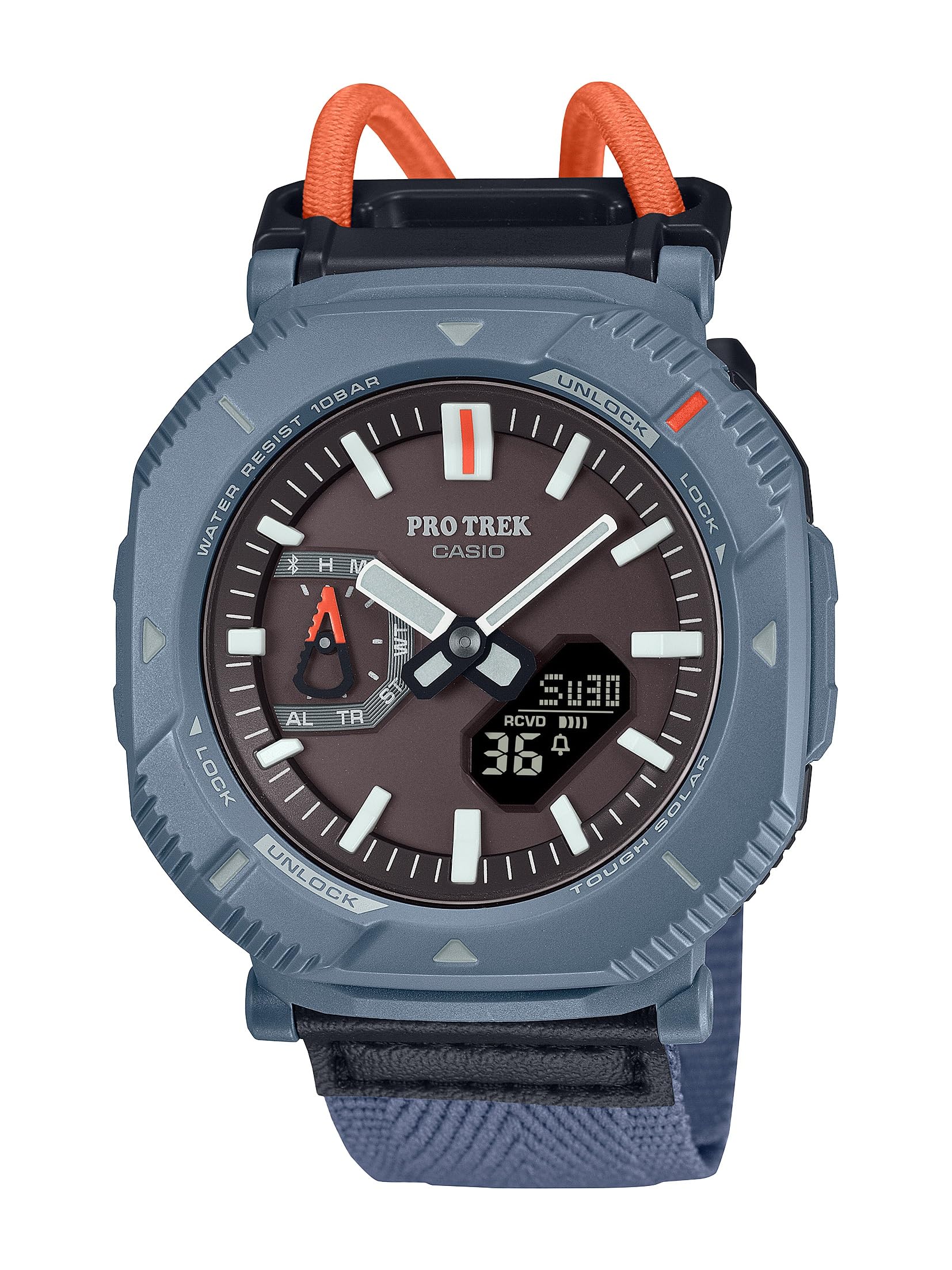 مدلهای سری Casio PRJ-B001B | Pro Trek | Tough Solar | (مشکی/آبی) | صفحه نمایش دیجیتال بلوتوث | باطری خورشیدی قوی