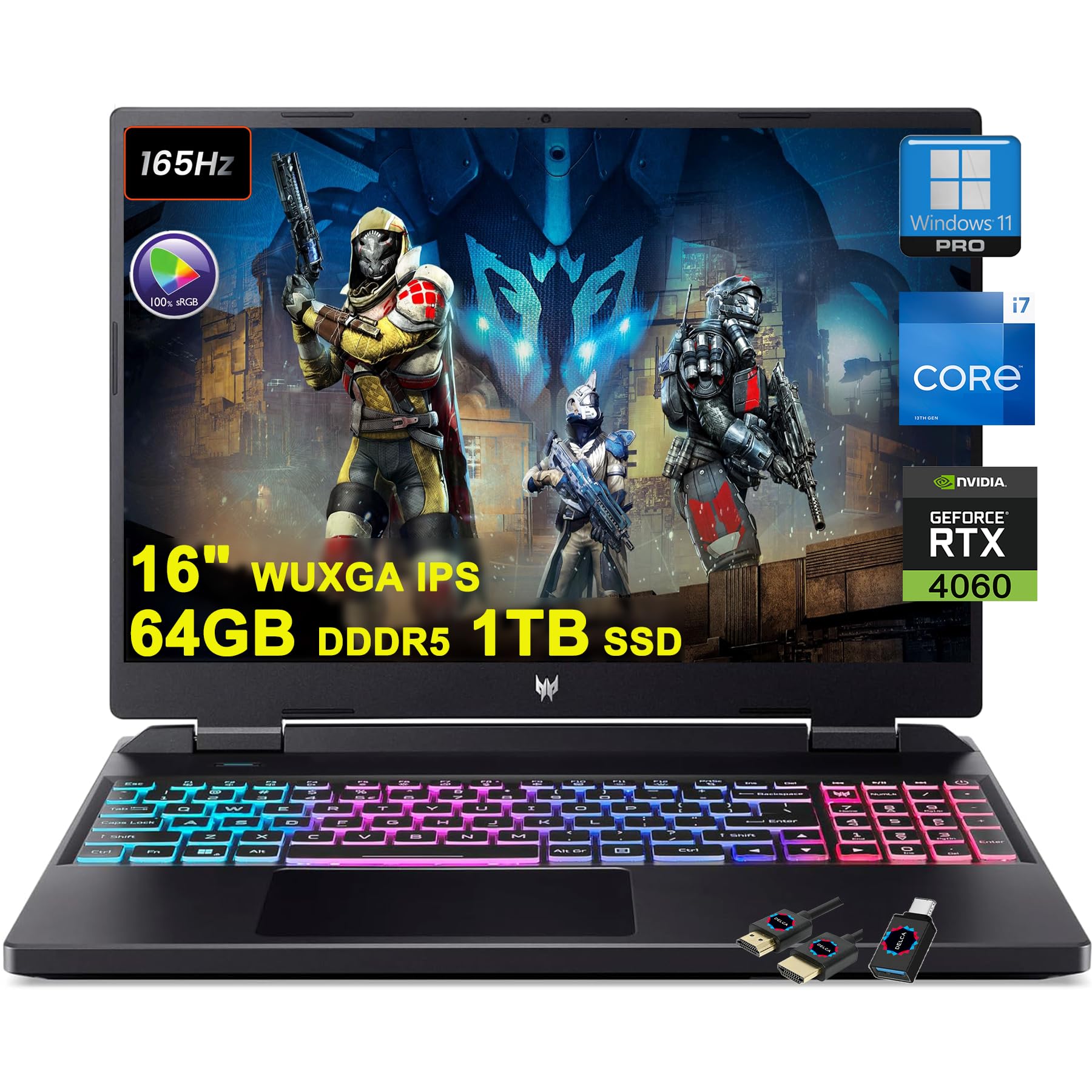 لپ تاپ Gaming ایسر پردیتور هلیوس نئو 16 | صفحه نمایش 16 اینچی WUXGA IPS با نرخ تازه‌سازی 165Hz و 100٪ sRGB | پردازنده 14 هسته‌ای اینتل i7-13650HX | 64 گیگابایت DDR5 و 1 ترابایت SSD | GeForce RTX 4060 با 8 گیگابایت حافظه | صفحه کلید RGB Backlit Killer AX1650 Win11Pro با لوازم جانبی DLCA