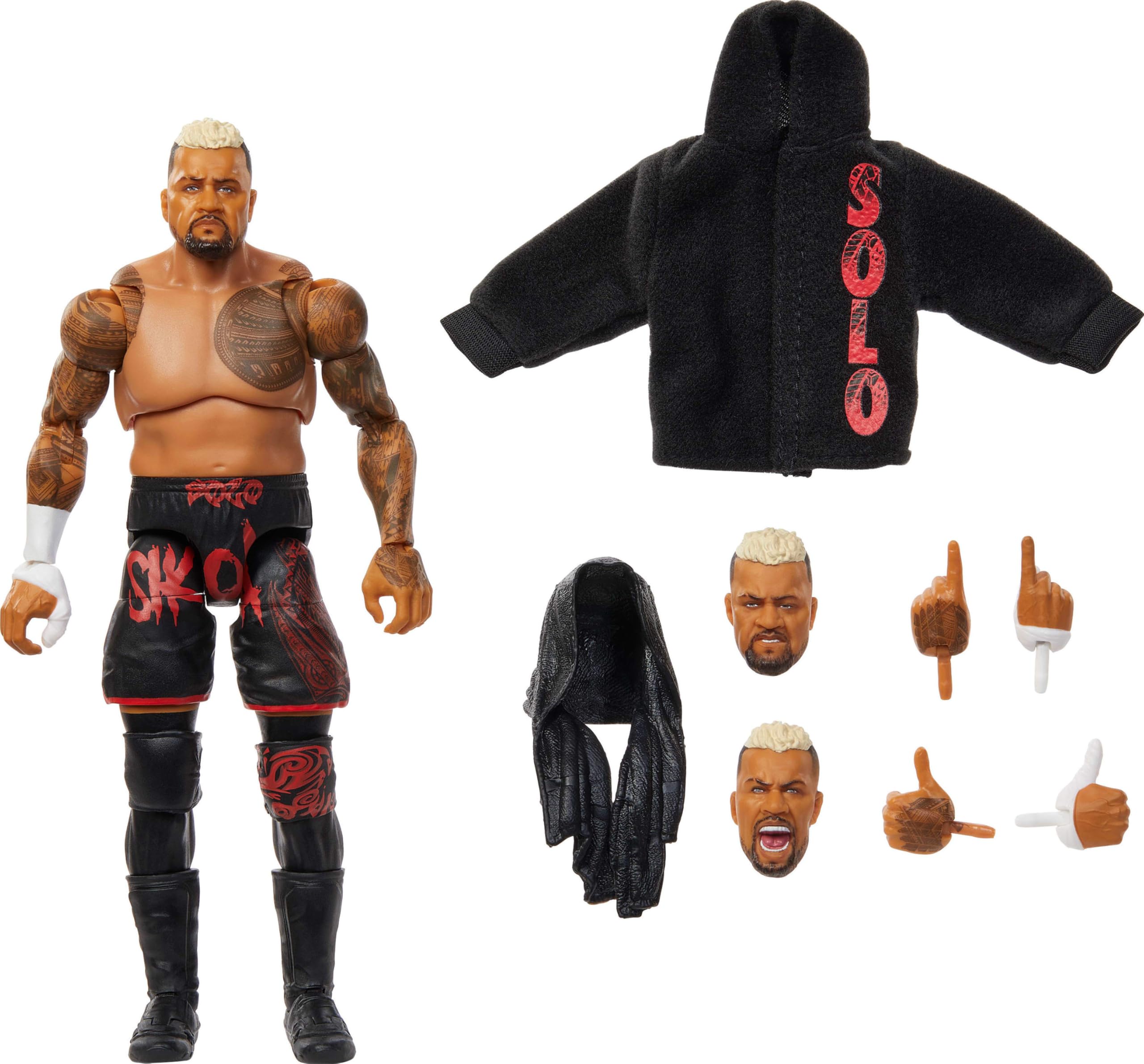 اندازه 6 اینچ عروسک اکشن فیگور WWE Ultimate Edition از Mattel ​​و لوازم جانبی، مجموعه جمع‌آوری Solo Sikoa، سرها و دستهای قابل تعویض، 30 نقطه حرکتی ​​‌
