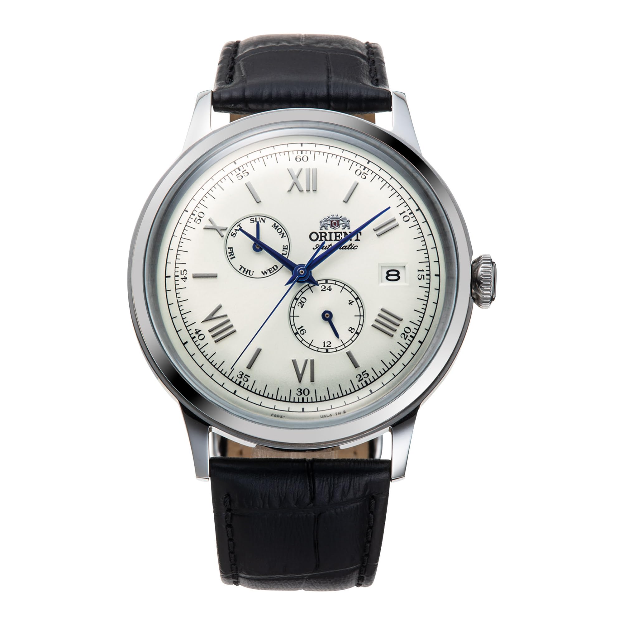 مدل ساعت دستی خودکار Orient Bambino نسخه 8 با تقویم هفتگی، مدل RA-AK0701S30B، سفید