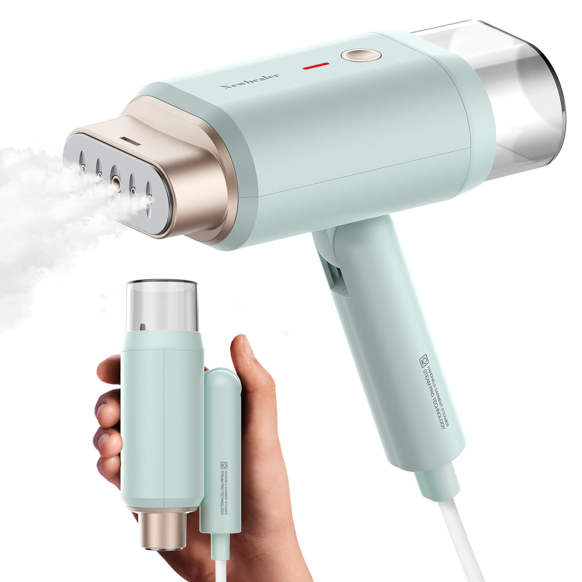 Newbealer Steamer، Steamer Steamer، Steamer قابل حمل تاشو، اتوی عمودی با 2 سطح بخار، 20 ثانیه تا احراق سریع و مخزن آب قابل جداشدن 180 میلی لیتری، سبز سبز + تنها 220-240V