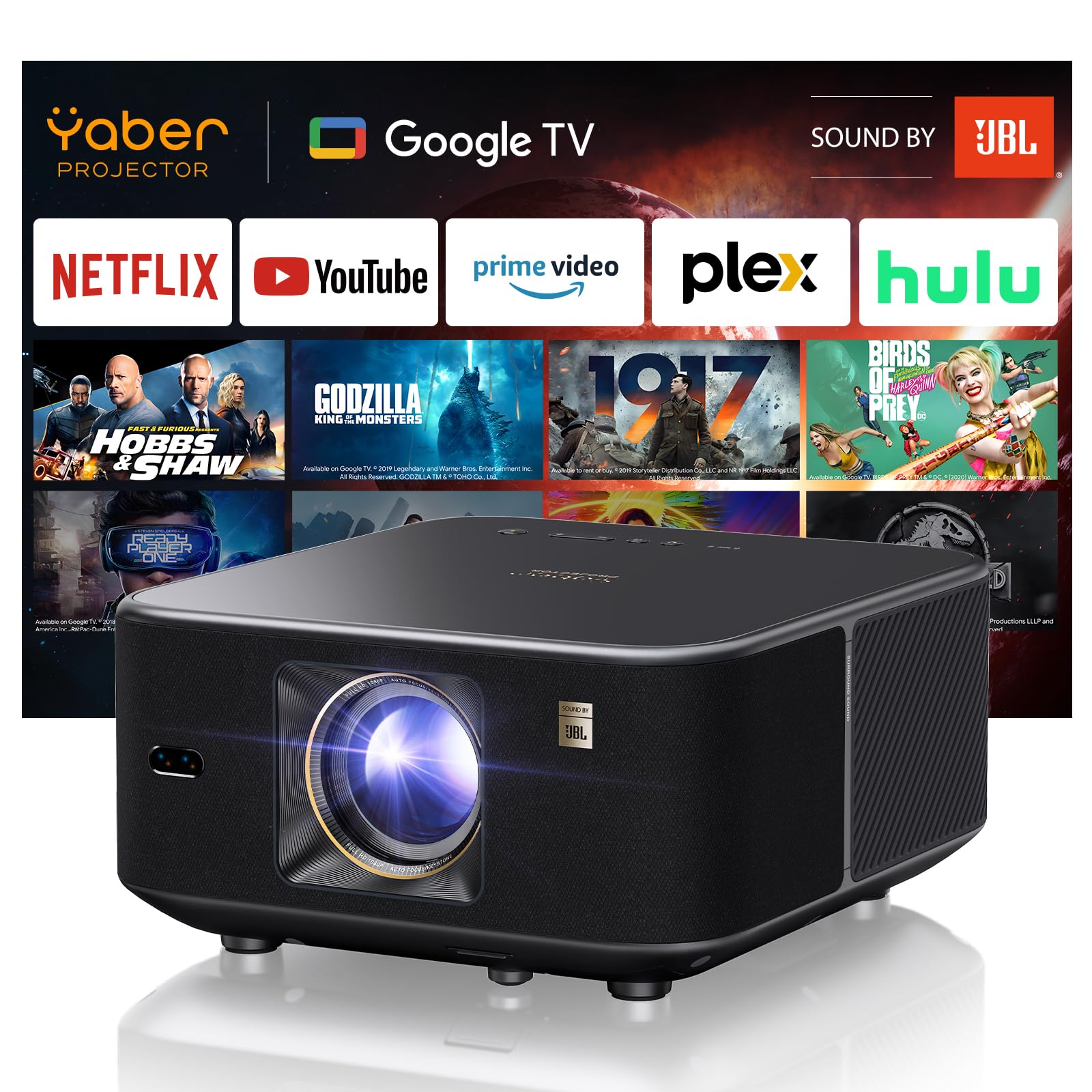 Google TV 11.0
پروژکتور هوشمند با بیش از ۷۰۰۰ برنامه داخلی، صدای JBL ، پروژکتور Yaber K3 با WiFi6 و بلوتوث، فوکوس خودکار / کی‌استون، صدای دلبی، نتفلیکس، ۵۰٪ زوم، برای خانه، بیرون از منزل، رنگ مشکی