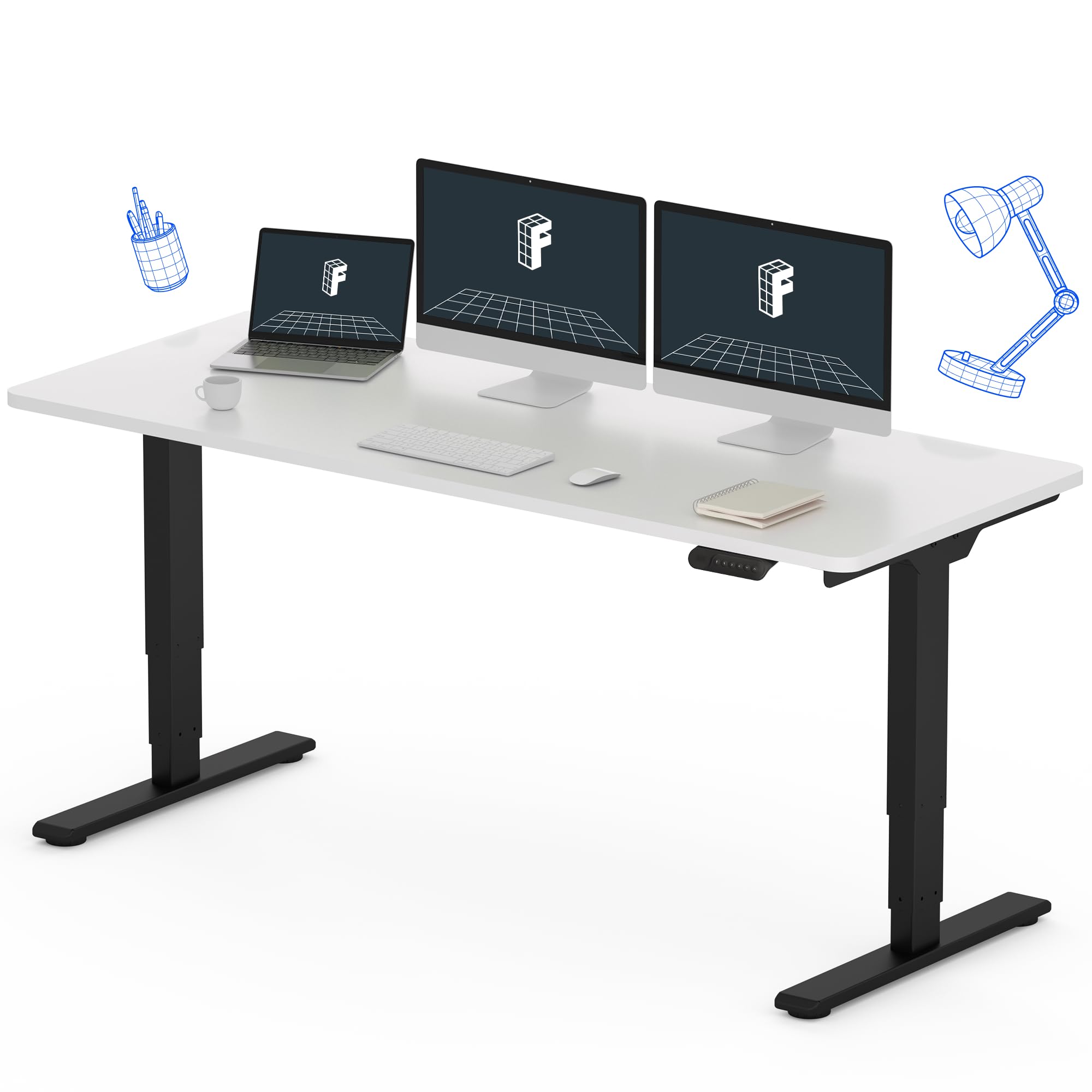 میز ایستاده برقی FLEXISPOT E5، میز قابل تنظیم ارتفاع با تخته کامل و دو موتور 3 مرحله ای، 60x30 اینچ، 4 پیش تنظیم، ظرفیت بار بزرگ میز ایستاده محل کار منزل دفتر کامپیوتر