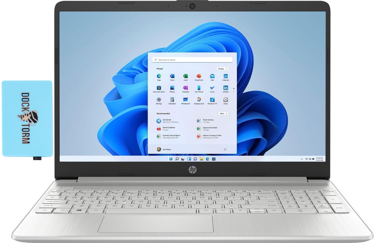 لپ تاپ تجاری HP 15s 15.6 اینچی HD (4 هسته‌ای Intel Celeron N4120، 4 گیگابایت رم، 256 گیگابایت حافظه‌ی جامد SSD، Intel UHD 600، WiFi، بلوتوث، وب‌کم، FreeDos) با DKZ Hub USB Port Expander