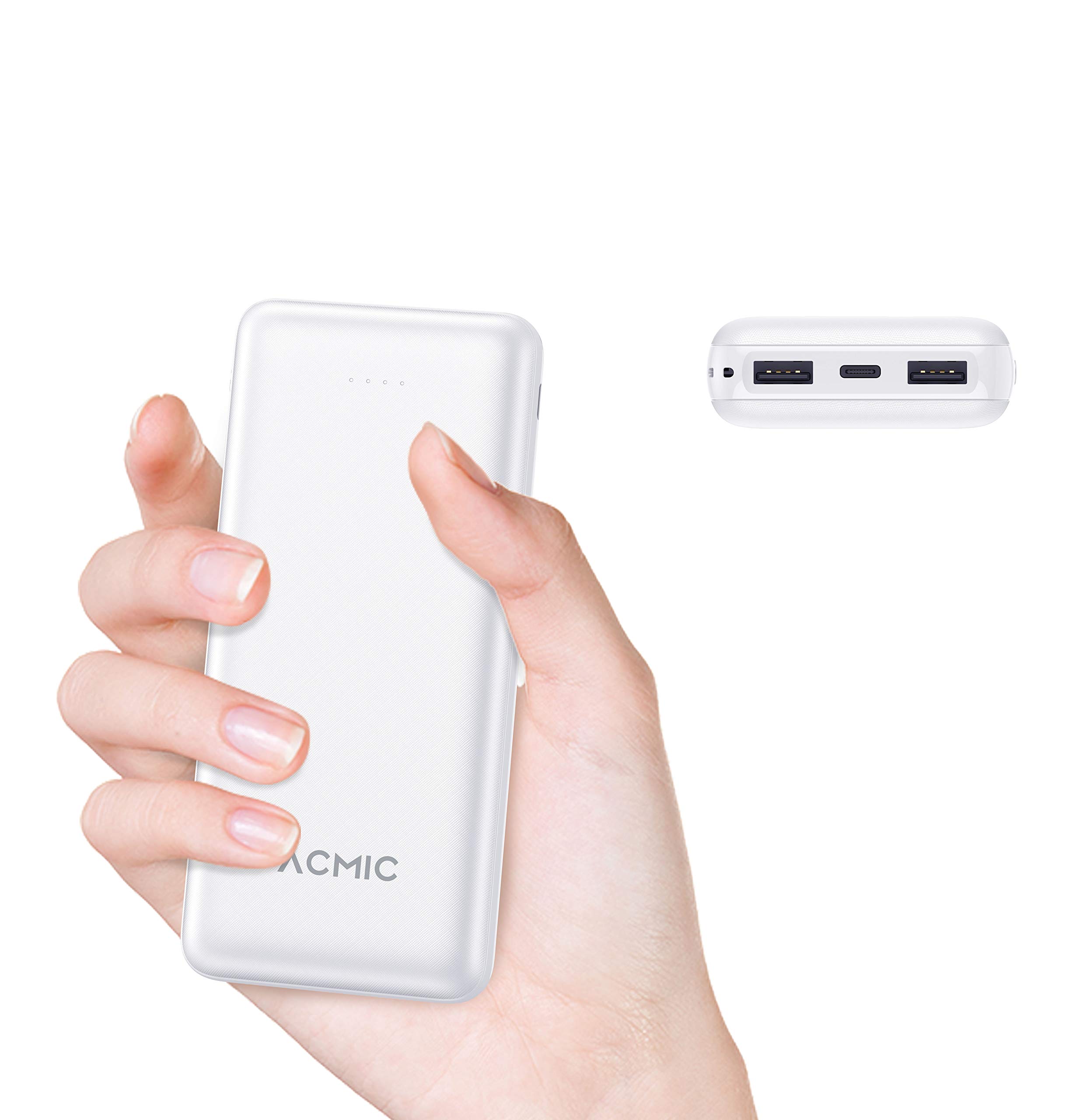 شارژر قابل حمل ACMIC Power Bank 20000mAh ، پاوربانک بسیار نازک با دو پورت ورودی، پک باتری شارژر سریع USB C 2.0 QI دو پورت باتری شارژر تلفن همراه برای آیفون ، سامسونگ ، هوآوی - سفید