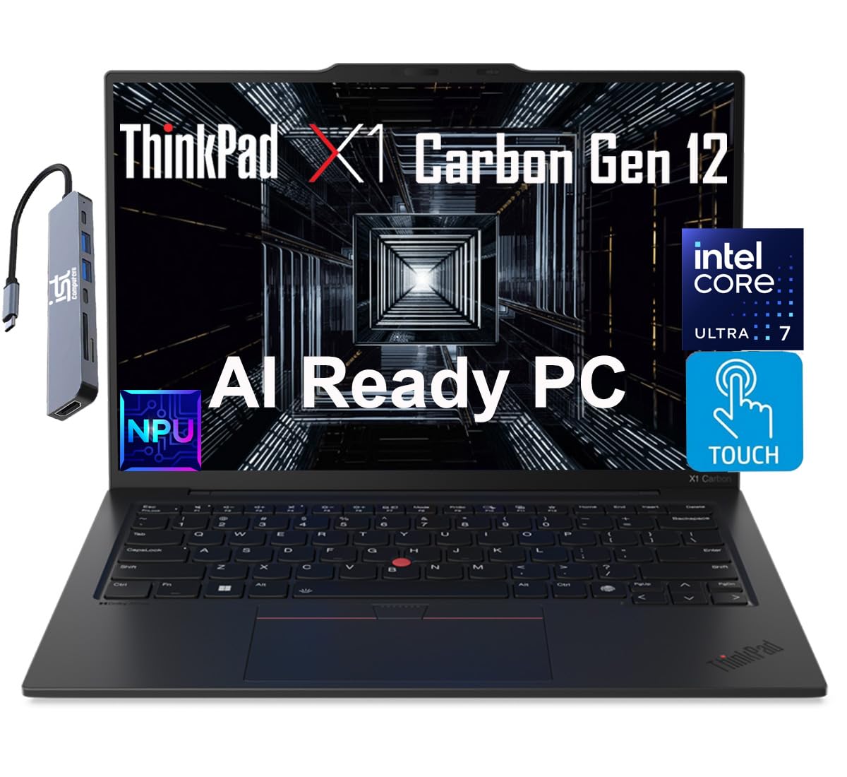 لپ تاپ Lenovo Gen 12 ThinkPad X1 Carbon (14" لمسی دارای رزولوشن FHD+, Intel Core Ultra 7 165U vPro, 32GB LPDDR5x-6400MHz, 1TB SSD)، PC با هوش مصنوعی، صفحه کلید با نور پس زمینه، اسکنر اثر انگشت، هاب IST، وب کم 1080p، ویندوز 11 Pro با همکار هوش مصنوعی، رنگ مشکی