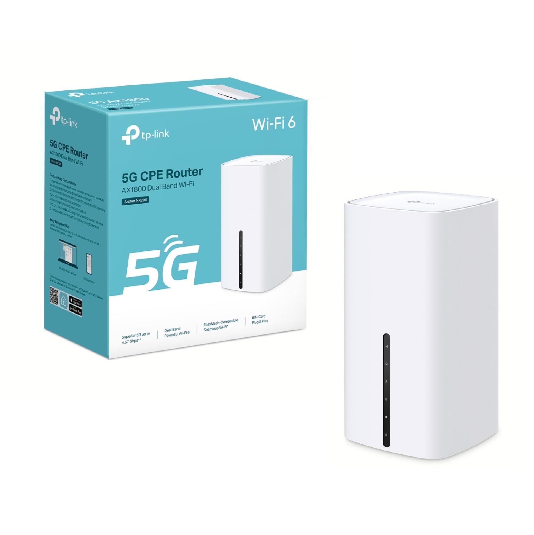 TP-Link Archer NX200 5G Wi-Fi 6 AX1800Mbps Router with SIM, Dual Band, Plug & Play, Gigabit WAN/LAN Port, 4K-QAM, Beamforming, 8×5G/LTE, 2×Wi-Fi Internal Antennas, EasyMesh, HomeShield AX1800 | 5G

TP-Link Archer NX200 مسیریاب Wi-Fi 6 5G AX1800Mbps با سیم، دو باند، پلاگ اند پلی، پورت WAN/LAN گیگابیت، 4K-QAM، شکل‌گیری پرتاب، 8×5G/LTE، 2× آنتن داخلی Wi-Fi، EasyMesh، HomeShield AX1800 | 5G