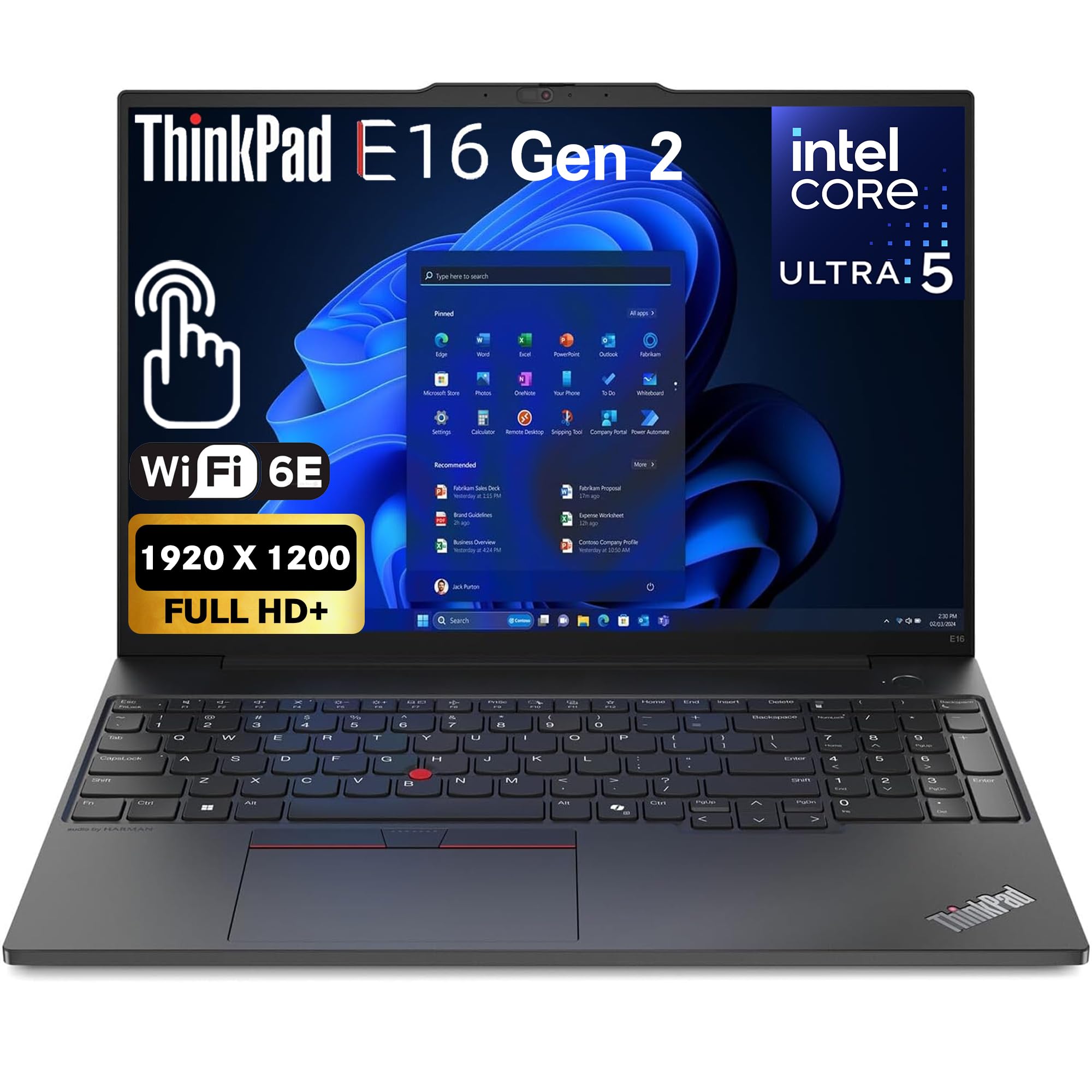 لپ تاپ کسب‌وکار هوش مصنوعی Lenovo ThinkPad E16 Gen 2، FHD+ 16 اینچ، صفحه نمایش لمسی، پردازنده اینتل اولترا 5-125U (قدرت برتر از i7-1355U)، 16 گیگابایت رم، 512 گیگابایت NVMe، حسگر اثر انگشت، صفحه کلید با نور پس‌زمینه، WiFi 6E + بلوتوث، پورت RJ-45، وبکم FHD، ویندوز 11 Pro