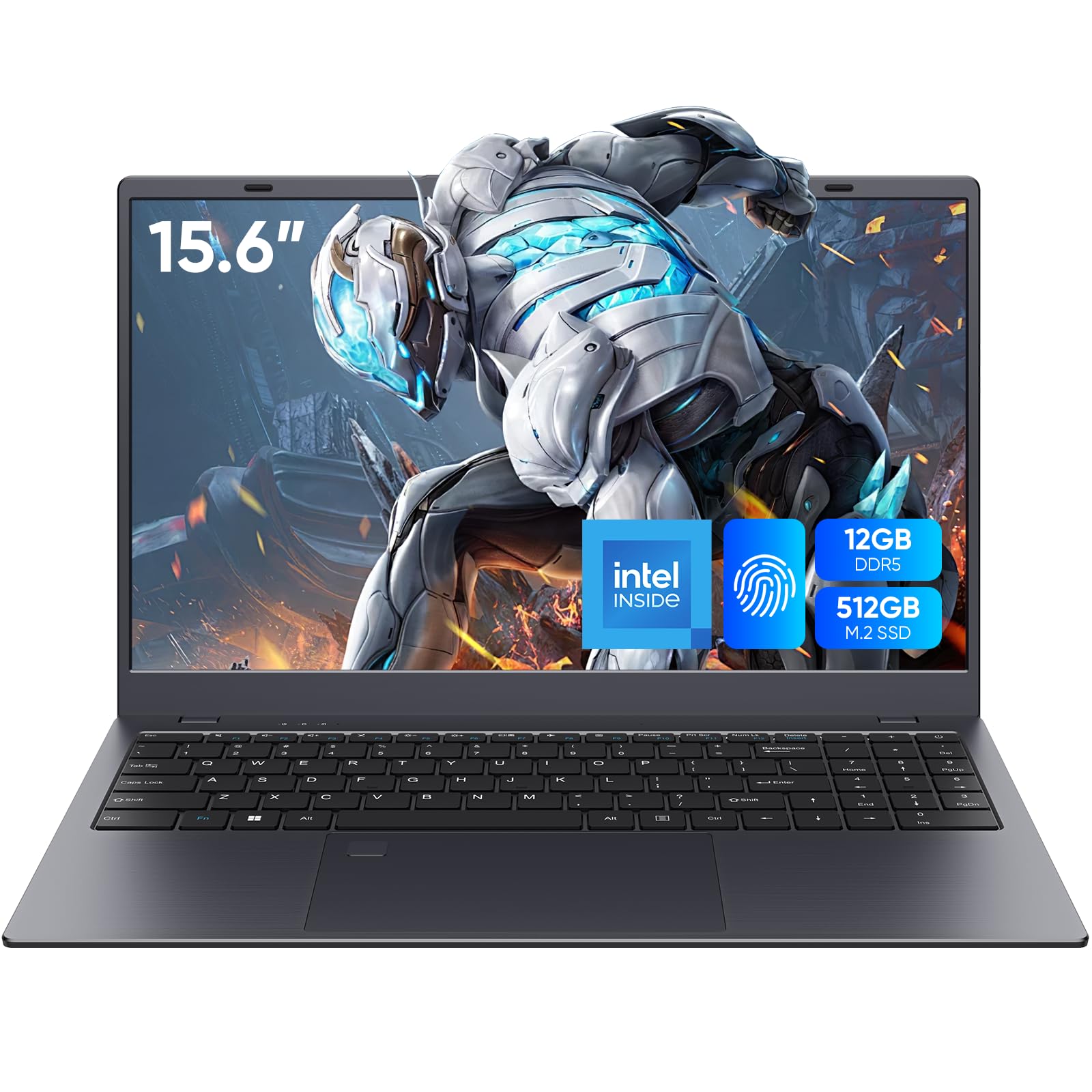 کامپیوتر لپ‌تاپ 15.6 اینچ، صفحه نمایش IPS با وضوح 1920x1080، 12GB RAM DDR5 / 512GB SSD، پردازنده N95 (یا بهترین نسخه N5095)، دستگاه نوت‌بوک با پشتیبانی از اثر انگشت، WiFi 5، بلوتوث، صفحه کلید با ابعاد کامل