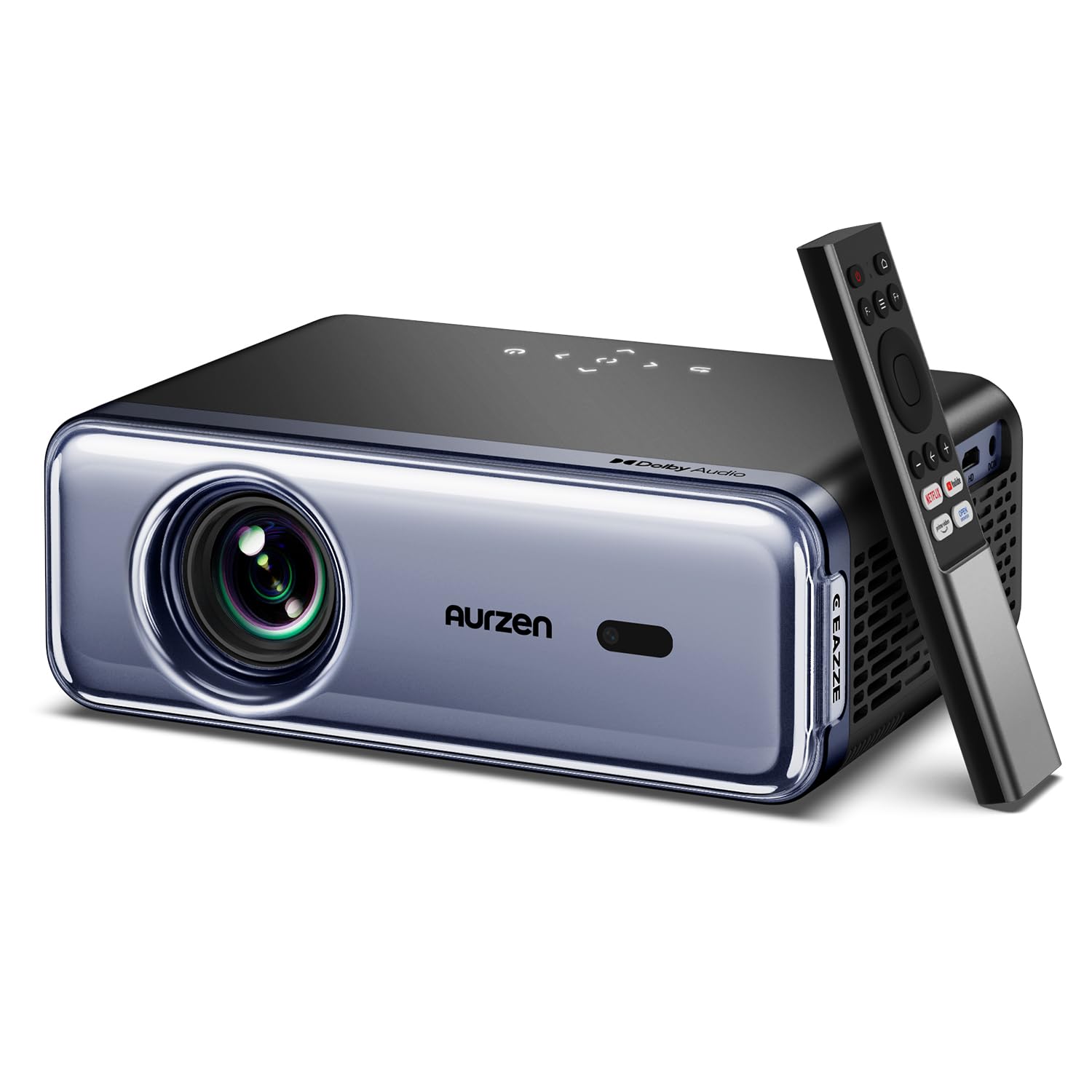 پروژکتور هوشمند AURZEN Eazze D1 PRO با روشنایی بالا و وای فای و بلوتوث، Netflix-مجوزدار، فوکوس خودکار و کی‌استون، صدای DoIby، آبی