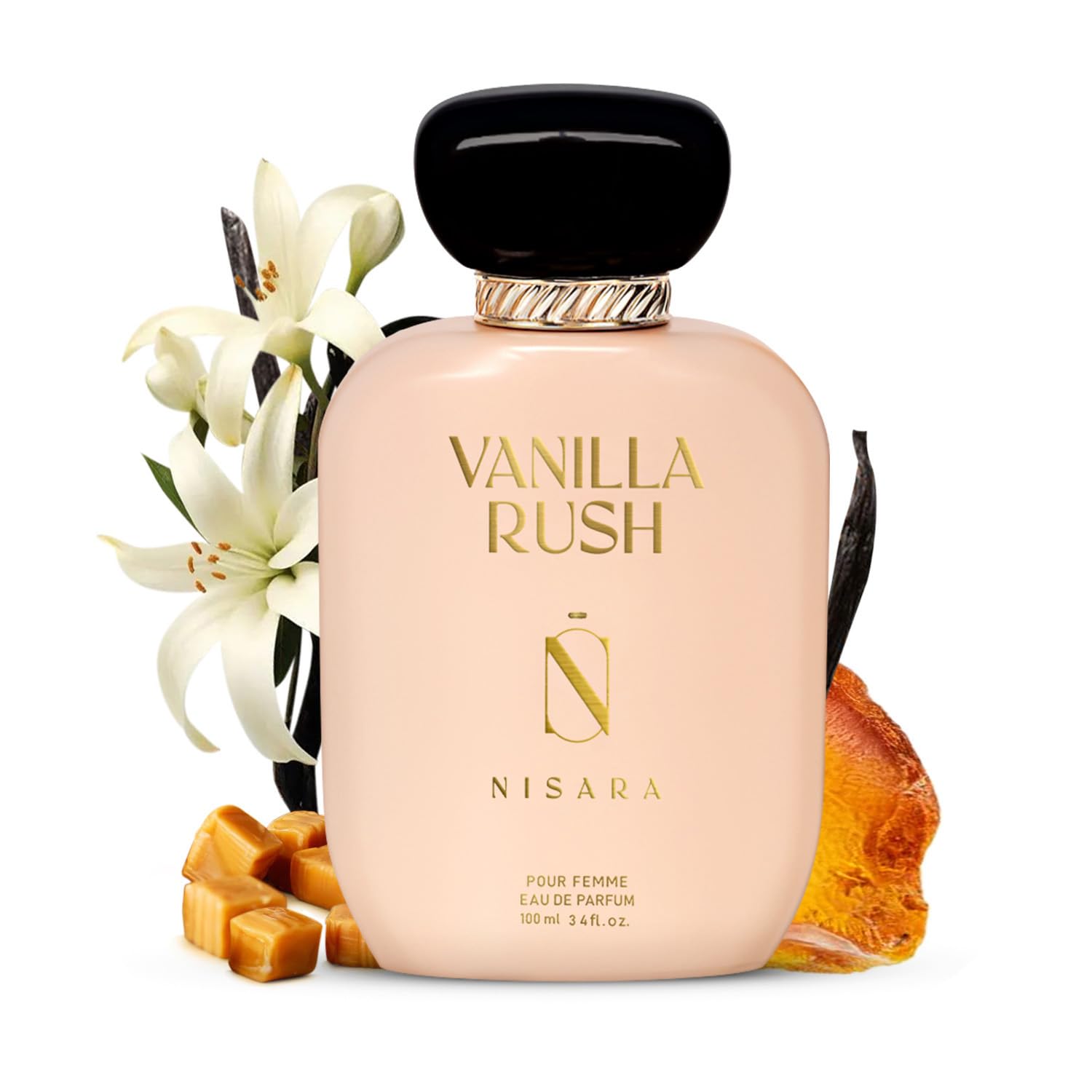 عطر Nisara Vanilla Rush برای زنان 100 میلی لیتر | عطر طولانی مدت برای دختران | عطر وانیلی امبری | ارکیده، گل سفید، کارامل، عنبر، چوب مشک، پچولی | اسپری عطر EDP برای زنان |