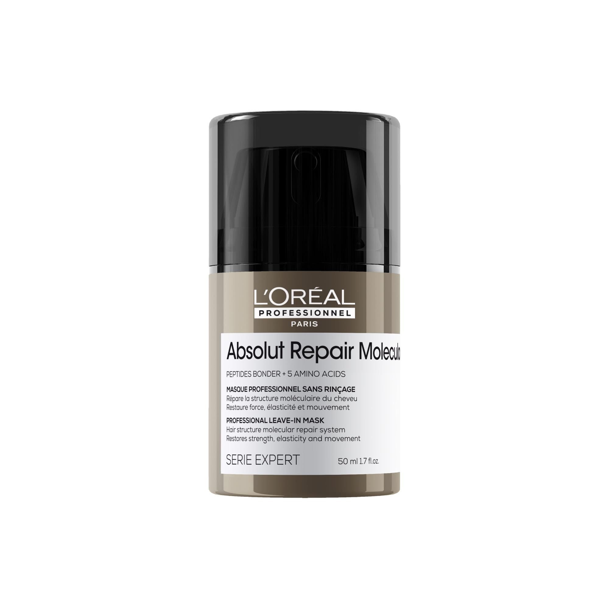 L'Oreal Professionnel Absolut Repair Molecular Leave In - مرطوب کننده و تقویت‌کننده مو برای همه انواع موهای آسیب دیده، محافظت از حرارت ۱.۹۳ اونس مکعب (بسته‌ای یک عدد)