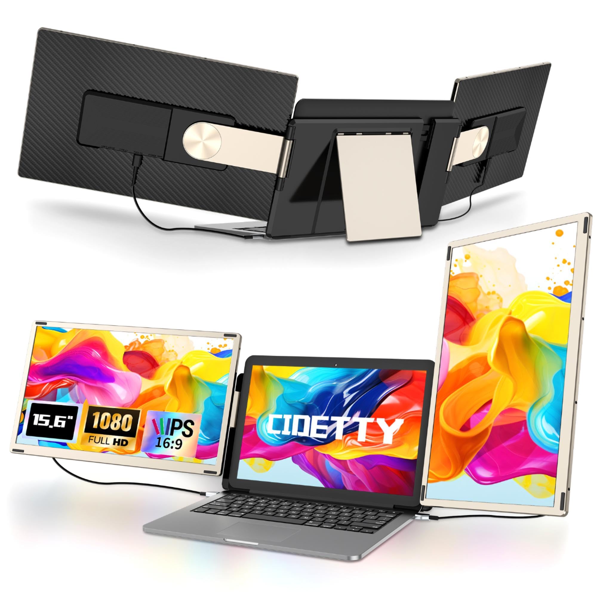 صفحه نمایش قابل حمل CIDETTY Laptop Screen Extender، قابل جدا شدن، صفحه نمایش قابل حمل 15.6 اینچی FHD 1080P برای لپتاپ، افزایش دهنده سه گانه صفحه نمایش لپتاپ سازگار با ویندوز، مک، اندروید، کروم، سویچ و پلی استیشن 15.6 اینچی S6 Triple Monitor