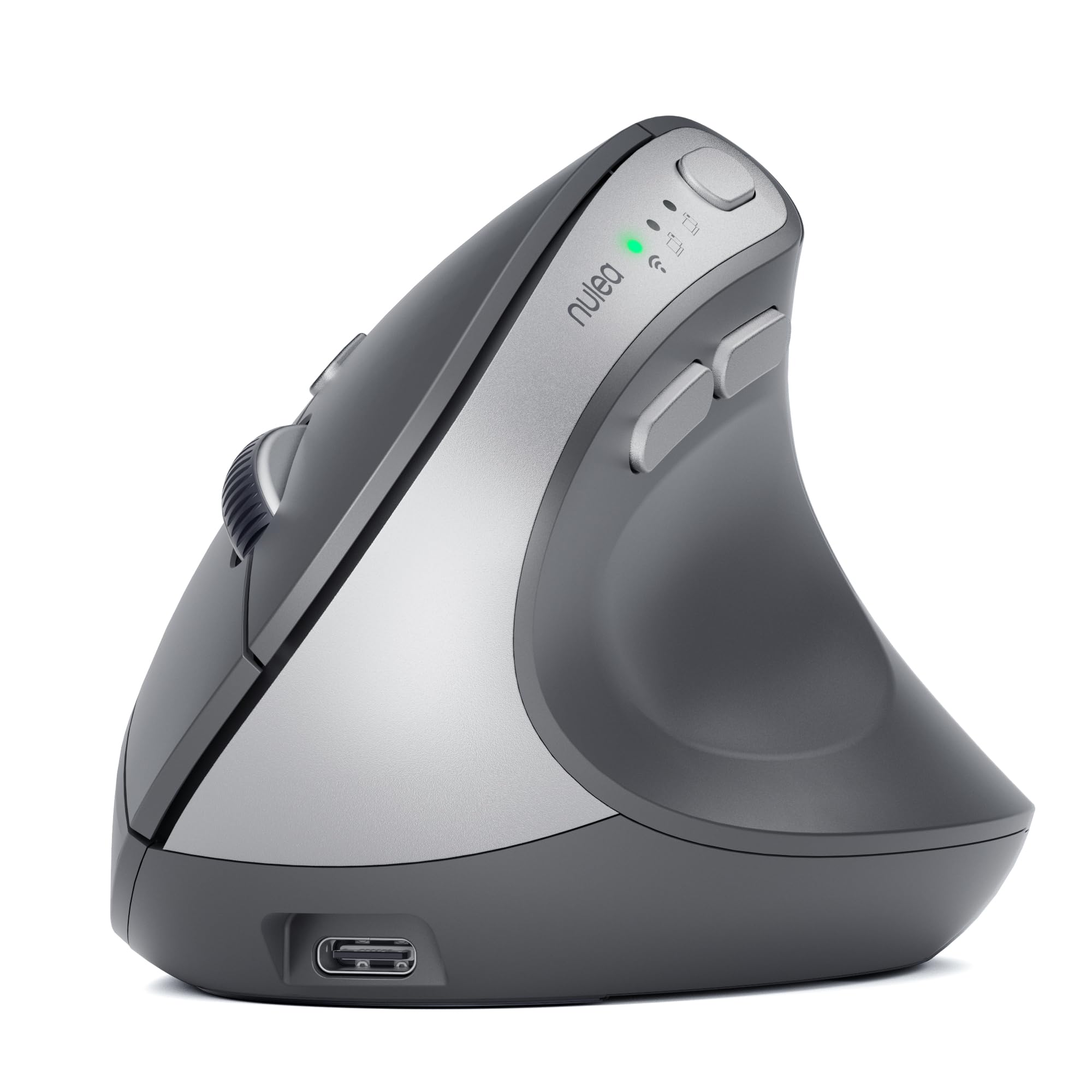 موش دیجیتال بی‌سیم عمودی ارگونومیک Nulea MD280 - حالت بلوتوث و 2.4G دوگانه، 4 DPI قابل تنظیم 800/1200/1600/2400، قابل شارژ، کلیک‌های بی‌صدا، بدون تاخیر، 6 دکمه - ایده‌آل برای لپ‌تاپ، رایانه رومیزی رنگ خاکستری