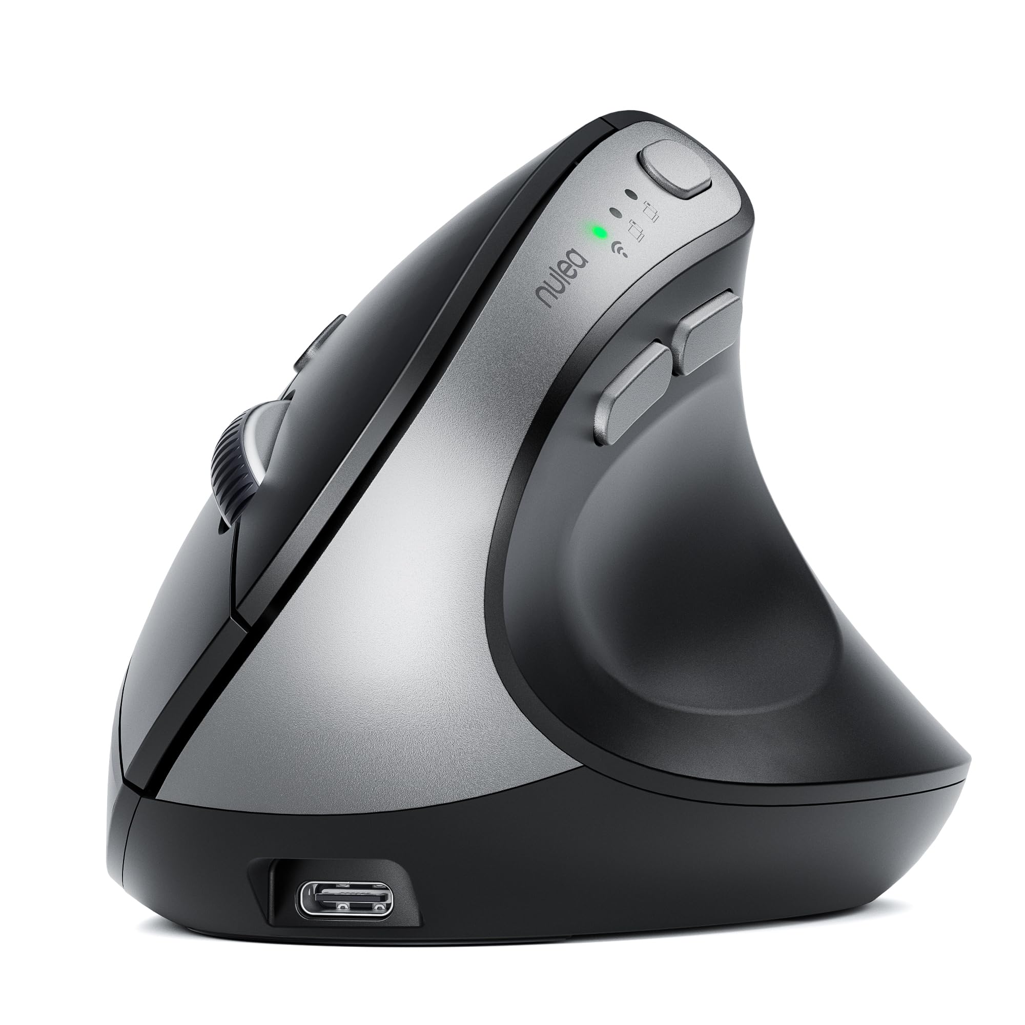 موس عمودی بی‌سیم ارگونومیک Nulea MD280 - حالت بلوتوث و 2.4G دوگانه، 4 DPI قابل تنظیم 800/1200/1600/2400، قابل شارژ، کلیک‌های ساکت، بدون تاخیر، 6 دکمه - مناسب برای لپتاپ، رنگ مشکی