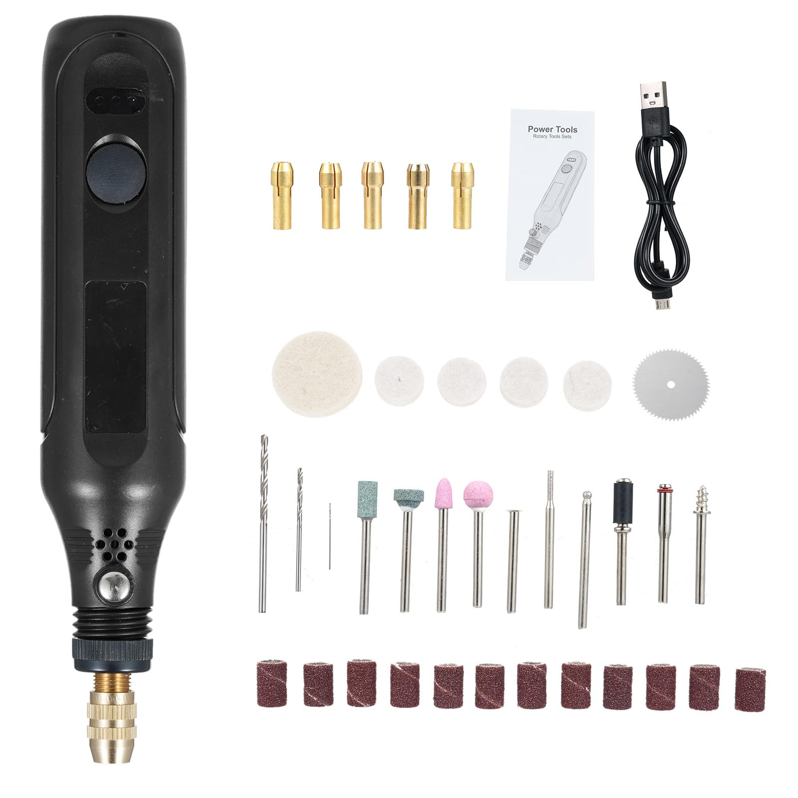 جعبه ابزار چرخ دنده‌ای کوچک HELEMIY Mini 3.7V با 3 سرعت متغیر و 36 قطعه لوازم جانبی، قلم چرخ دنده‌ای برقی برای پولیش کردن، تمیز کردن، حکاکی، سنگ زنی و صنایع دستی DIY 36 قطعه لوازم جانبی مشکی