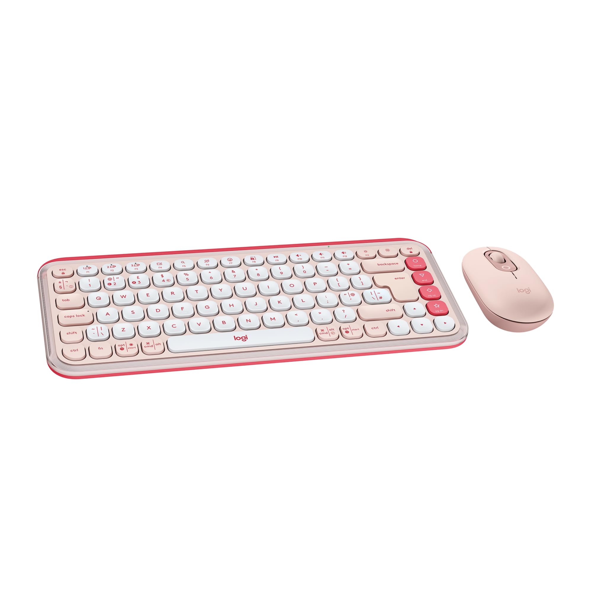 کیبورد و موس بلوتوث Logitech POP ICON COMBO، تایپ کردن راحت، کلیدها و دکمه‌های قابل برنامه ریزی، کلیک‌های آرام، قابلیت تغییر آسان بین ۳ دستگاه مختلف - رز