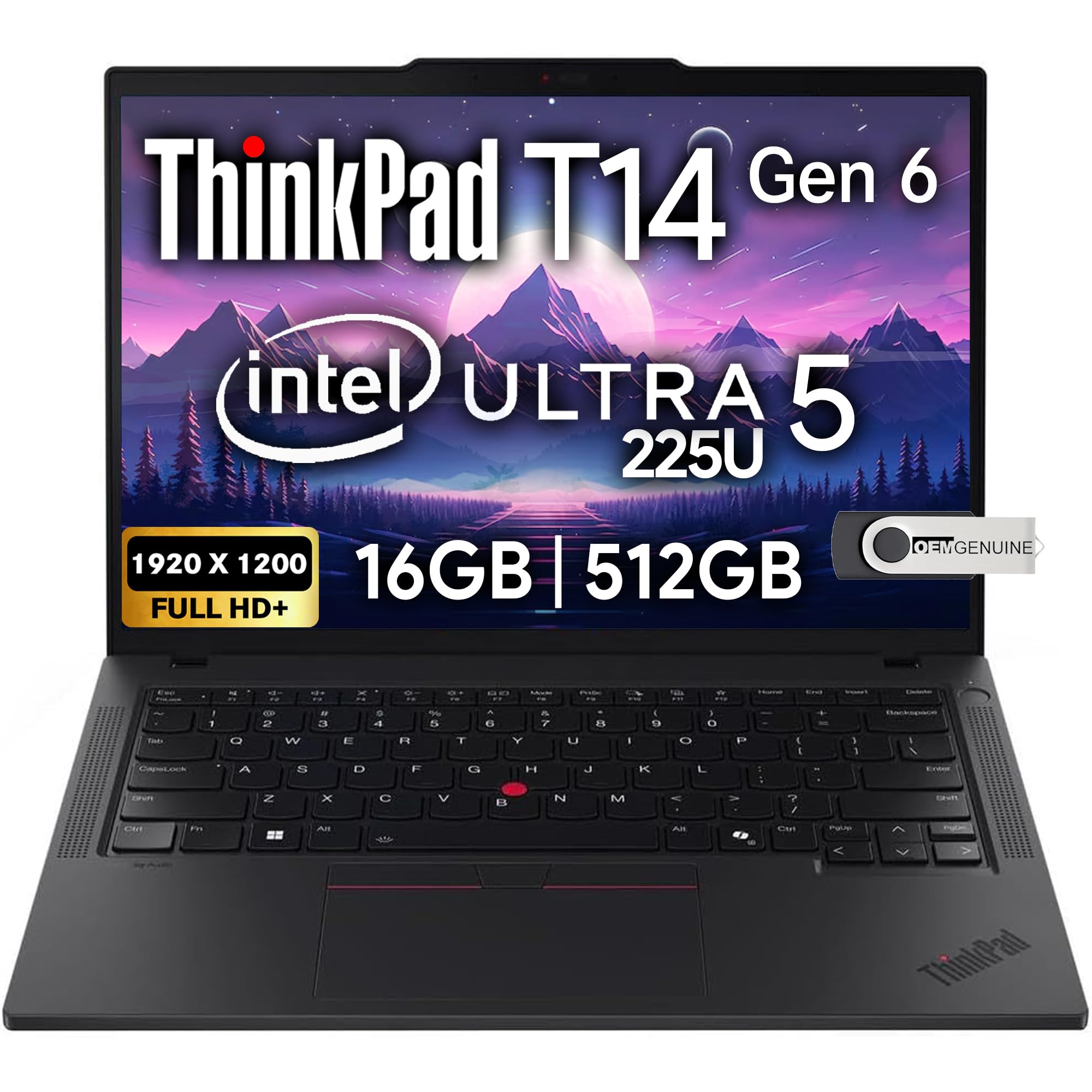 لنووو (ارتقاء یافته) تینک‌پد T14 ژن 5 لپتاپ تجاری 14" FHD+ IPS، اینتل اولترا 5 125U، 16GB DDR5 رم، 512GB حافظه داخلی SSD، وب‌کم HD 5 مگاپیکسل، اثرانگشت، پشت نورده، وای-فای 6E، 2 پورت Thunderbolt 4، هوش مصنوعی کامپیوتری، ویندوز 11 حرفه‌ای، ضمانت 3 ساله | 
16GB رم | 512GB حافظه داخلی SSD اینتل اولترا 5 125U