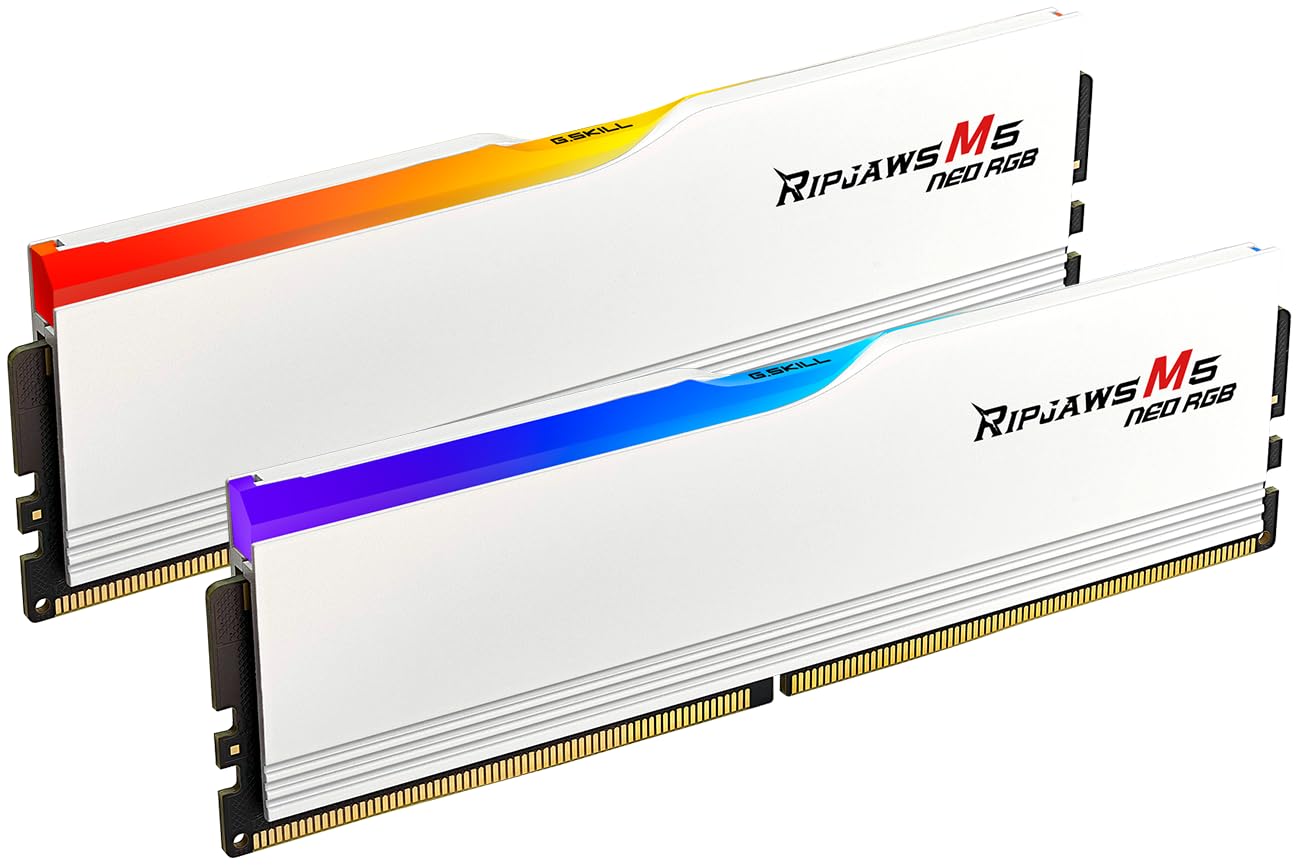 حافظه کامپیوتر رومیزی G.SKILL Ripjaws M5 Neo RGB Series (AMD Expo) DDR5 RAM 32GB (2x16GB) 6000MT/s CL36-48-48-96 1.25V - مستطیل یونی‌دیم - رنگ سفید مات (F5-6000J3648D16GX2-RM5NRW)
