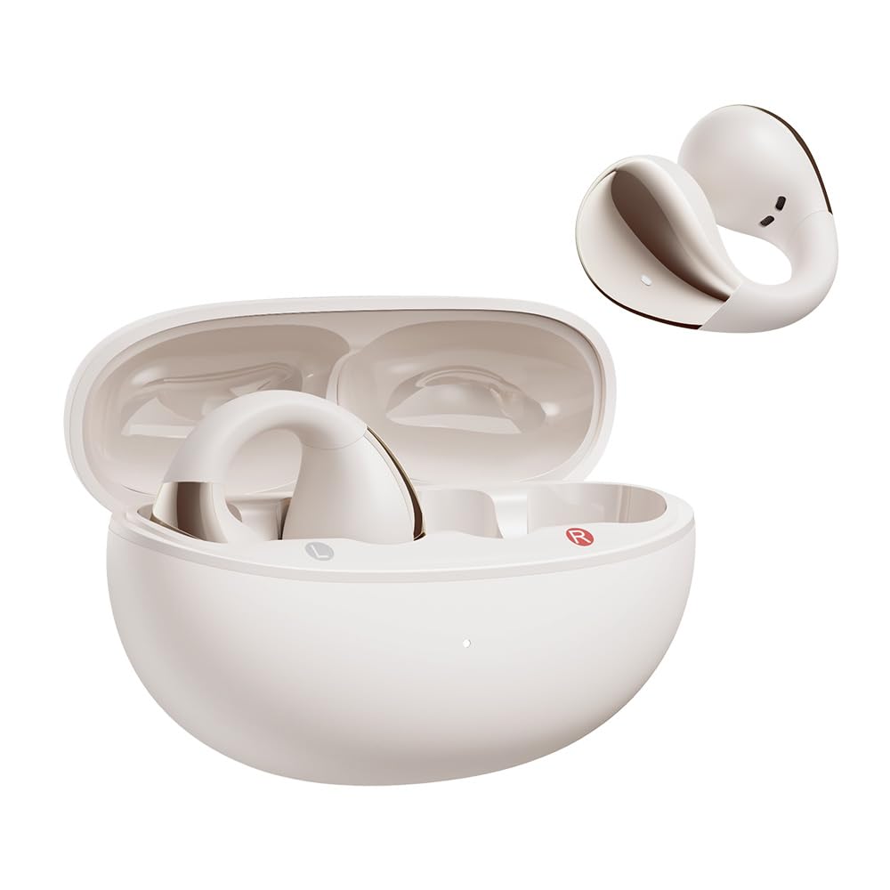هدفون بی‌سیم QCY Crossky C30 Open Ear، با میکروفون‌های 4 ENC لغو نویز، وضعیت پایدار، اتصال دوتایی، تنظیم EQ سفارشی، هدفون ورزشی برای تمرین/دویدن سفید