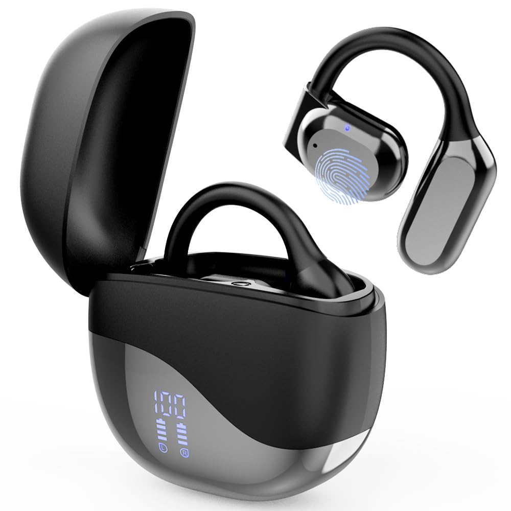 گوشی‌های بلوتوث بی‌سیم با هدفون های ورزشی Open Ear Earphones با Earhooks و NFC و بلوتوث 5.4 ، صدای استریو اشباع کننده با کیفیت صدا برای تمرین، کار و تلفن های هوشمند اندروید و ایفون