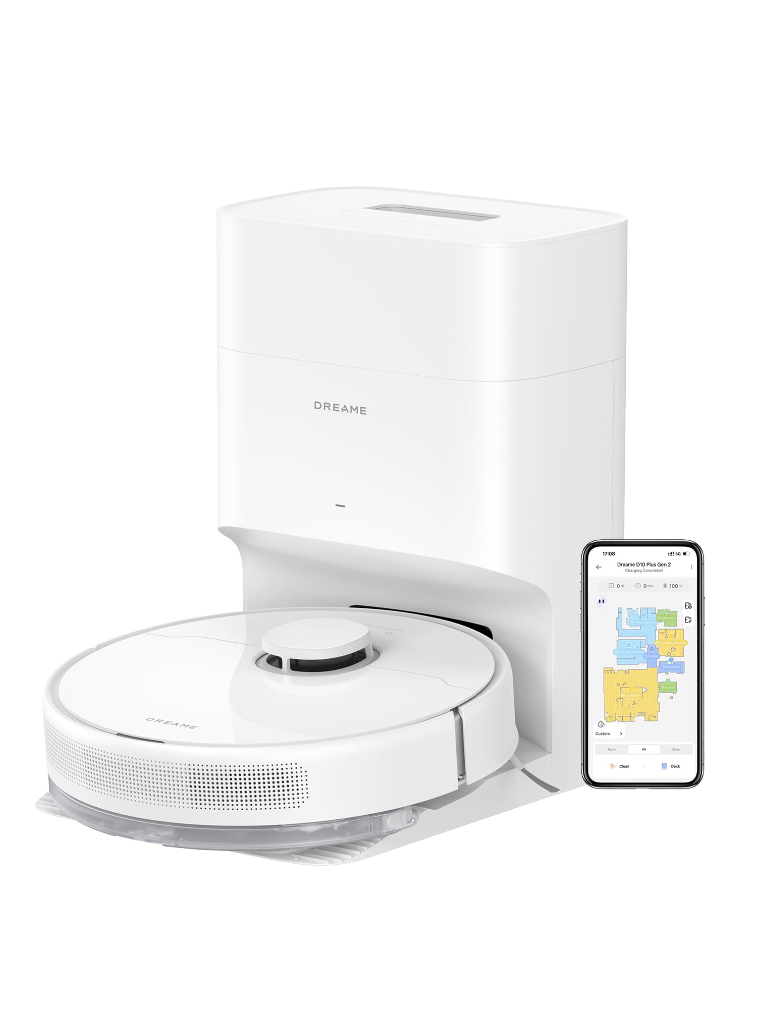 Dreame D10 Plus Gen 2 Robot Vacuum Cleaner with Self Empty, 6000 Pa Suction Power, Dust collection up to 90 days, LiDAR Navigation, for Carpets and Pet Hair, 285-Minute Long Run time