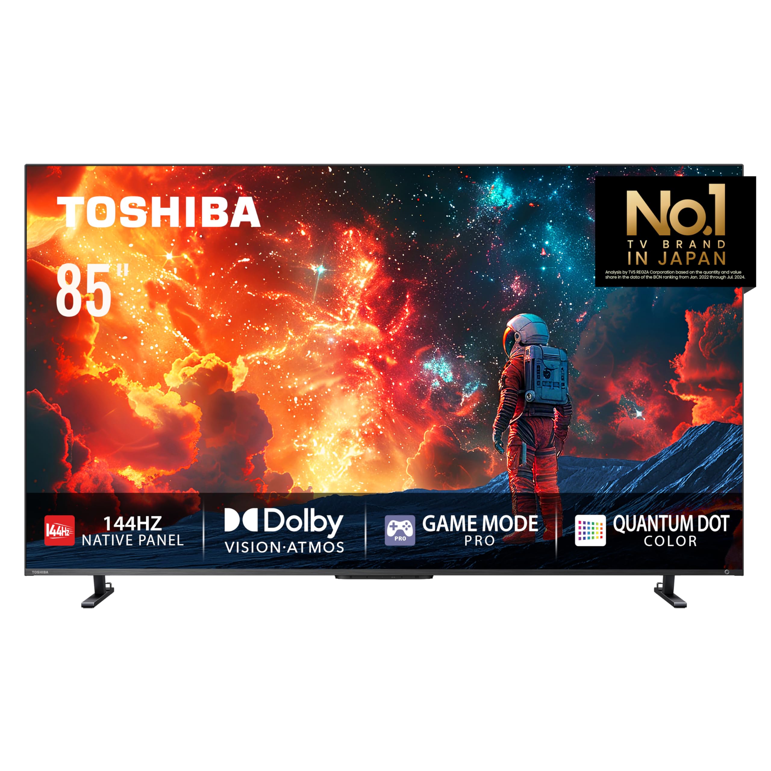 تلویزیون هوشمند Toshiba 85 اینچی با فناوری QLED با نرخ تازه‌سازی 144Hz - مدل Z670M - رنگ Quantum Dot، بهینه‌ساز هوشمند تصویر AI، حالت مشاهده خودکار AI Pro، ارتقای کیفیت تصویر به رزولوشن 4K توسط هوش مصنوعی AI، صدای قدرتمند REGZA Power Audio Pro، حالت بازی پیشرفته Game Mode Pro، فناوری Dolby Atmos (مدل 2024) - 85 اینچ QLED
