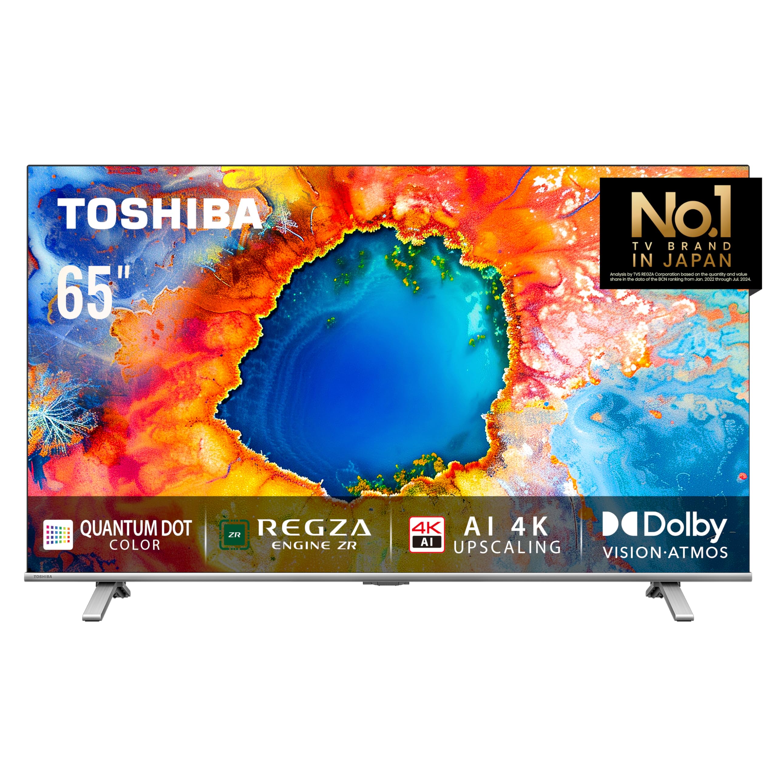تلویزیون هوشمند توشیبا 65 اینچ با فناوری 60Hz VRR QLED مدل C450M - رنگ‌های کوانتوم دات، افزایش کیفیت تصویر 4K با هوش مصنوعی، بسته‌بندی ضد سرقت، صدای قدرتمند REGZA، حالت بازی، حالت ورزشی، حرکت بی‌نظیر، فناوری Dolby Vision Atmos (مدل 2024) با صفحه 65 اینچ QLED