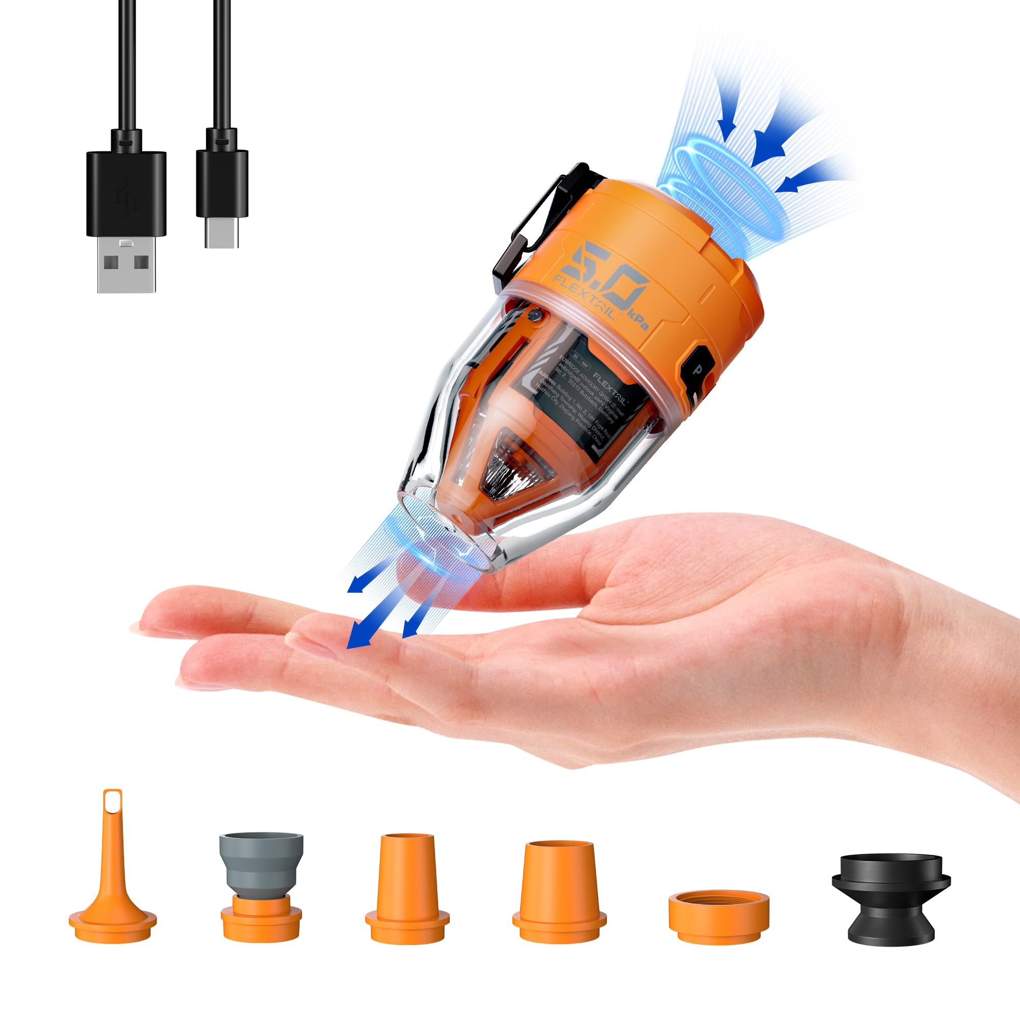پمپ هوای FLEXTAILGEAR Max Pump 3 برای توری ها، پمپ هوای قابل حمل 5 کیلوپاسکال، پمپ تشک هوا 500 لیتر در دقیقه با چراغ کمپینگ، پمپ برقی برای بالش ها و حلقه های کرمی نفخ