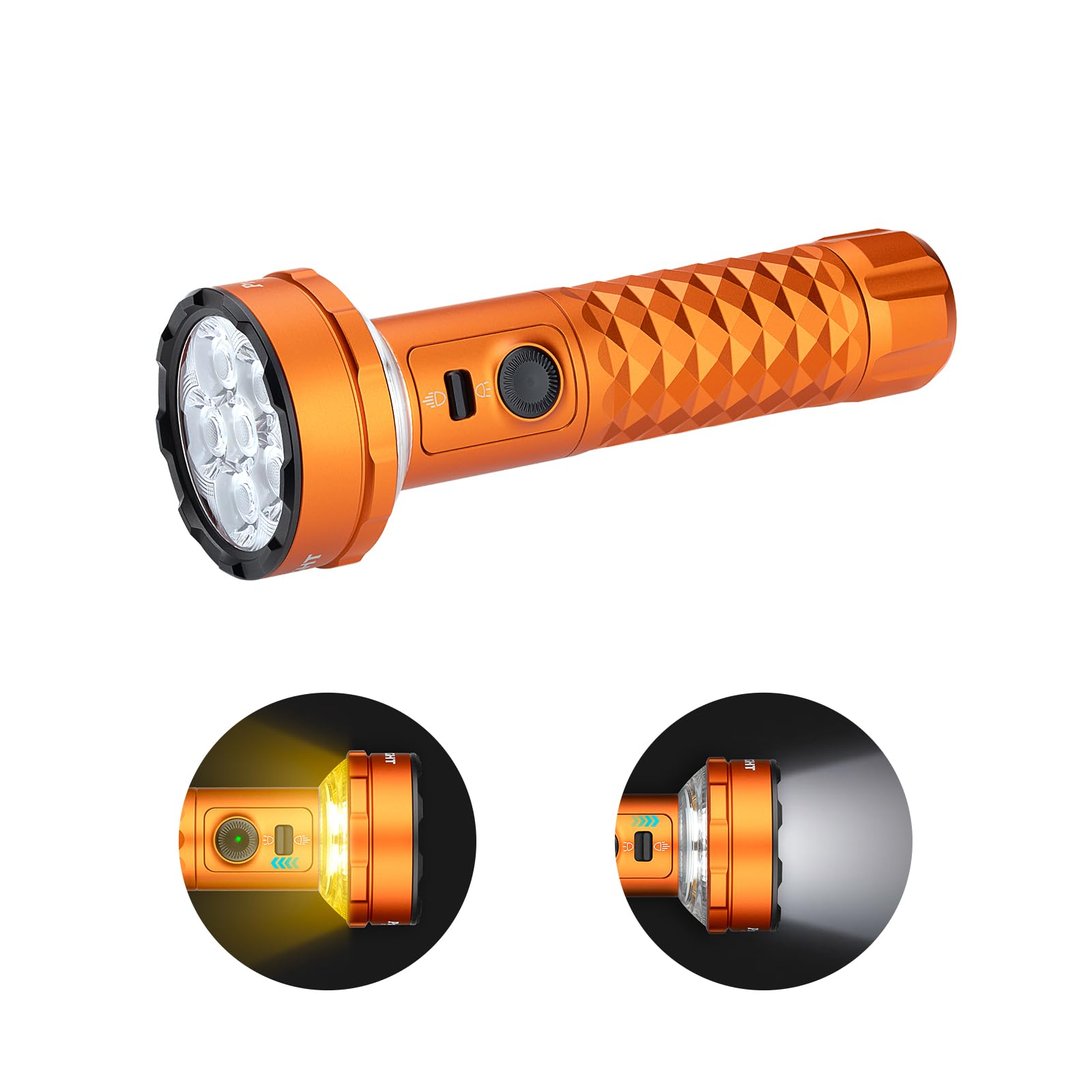 OLIGHT Prowess چراغ قوه قابل شارژ چند منظوره با نور فلش سوزنی دو طرفه برای کار در شب، کمپینگ (نارنجی)