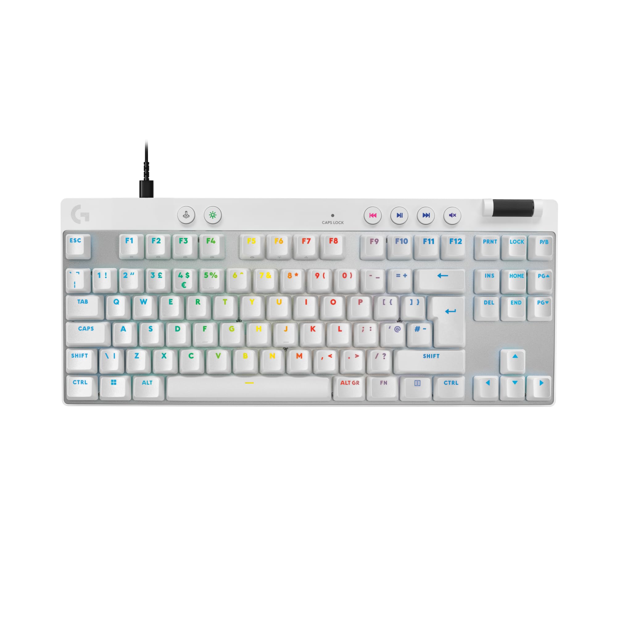 کیبرد بازی سیمی Logitech G PRO X TKL RAPID با سوئیچ‌های آنالوگ مغناطیسی، حالت ماشین تریگر سریع، فشاردهی قابل تنظیم، و نورپردازی RGB قابل تنظیم - رنگ سفید سیمی آنالوگ