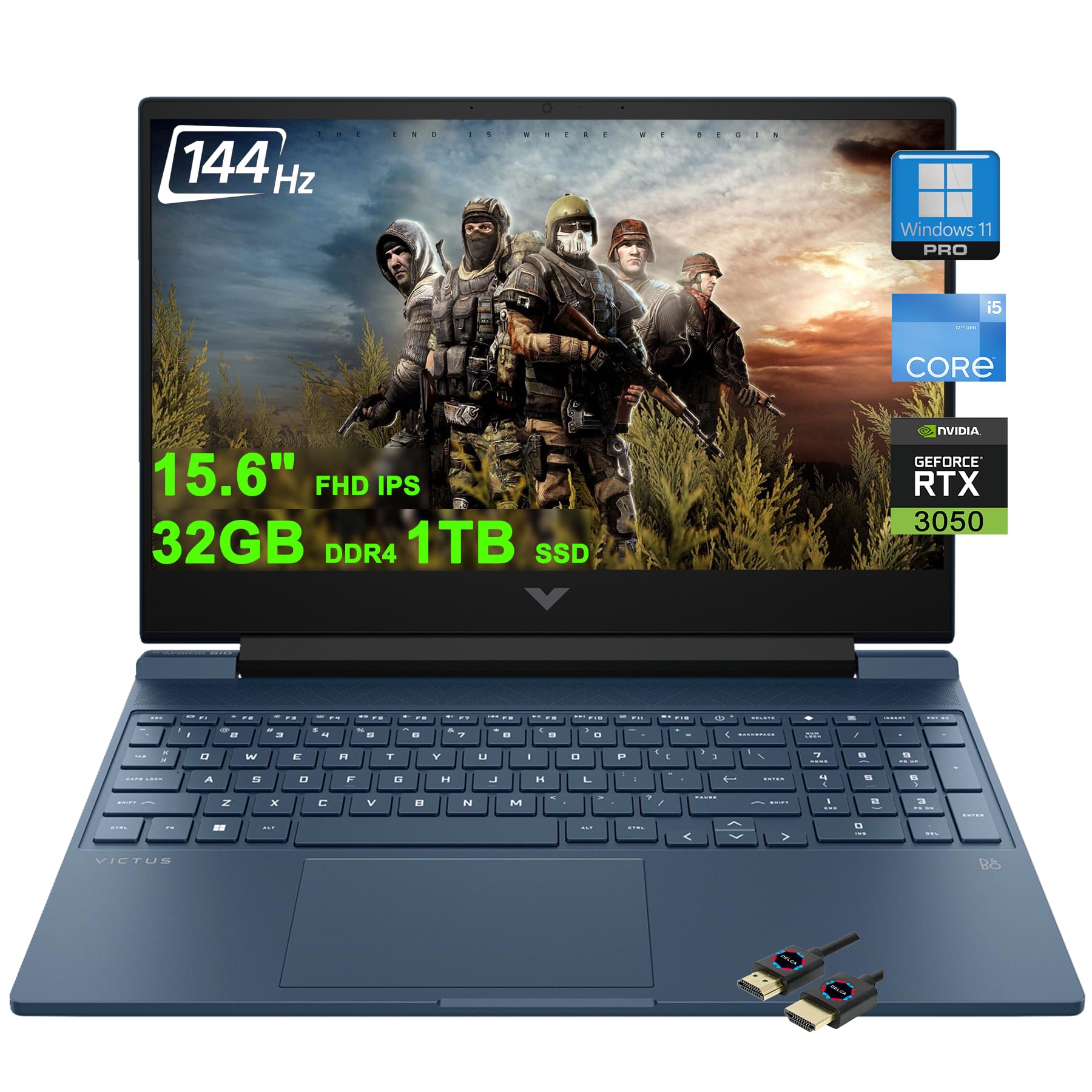 لپ تاپ بازی HP Victus 15  | 15.6 اینچ FHD IPS Anti-Glare 144Hz | Intel 8-core i5-12450H (>i7-11800H) | 32GB DDR4 1TB SSD | GeForce RTX 3050 | پشتیبانی از ویندوز 11 Pro با نور پس‌زمینه و دسترسی به DLCA (ارتقا) 32GB DDR4 | 1TB SSD