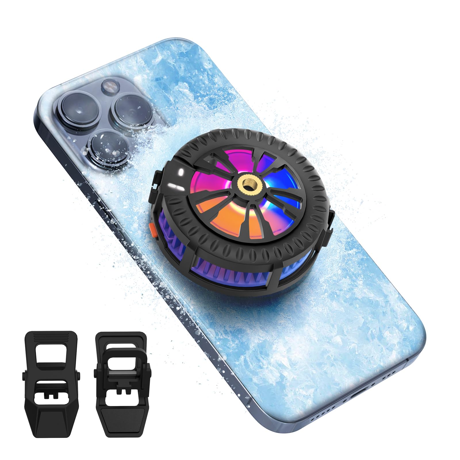 AMUSIGHT Magnetic Cell Phone Cooler for Gaming, Portable Phone Cooling Fan Type-C Wired with Temperature Display, Phone Radiator for MagSafe, Gaming Semiconductor Cooling for iPhone/Ipad/Android X3