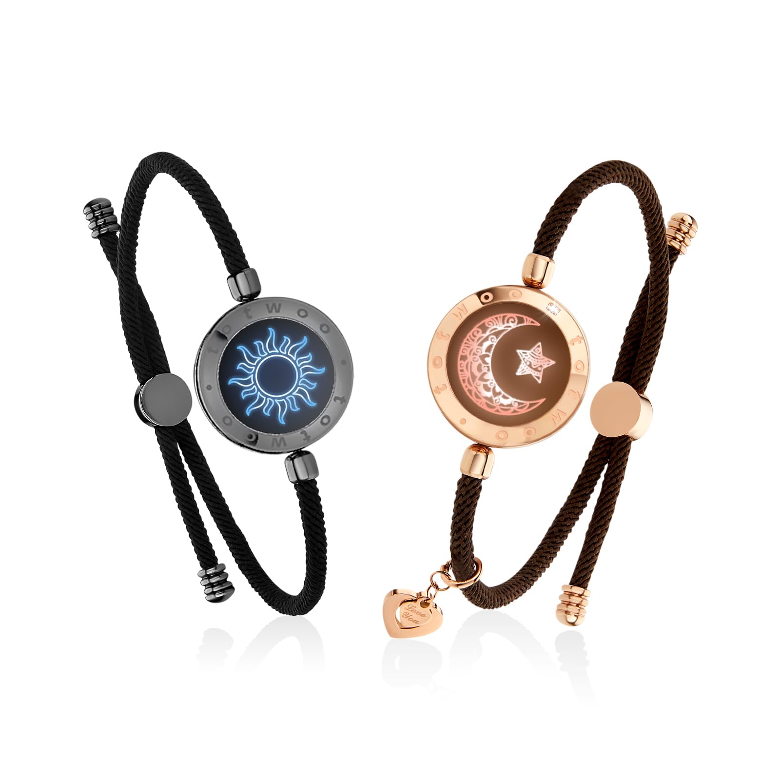 TOTWOO Long Distance Touch Bracelets for Couples, Vibration & Light up for Love Couples Bracelets | Long Distance Relationship Gifts for Girlfriend Bluetooth Pairing Jewelry 5-Milan Rope/ Black Gold