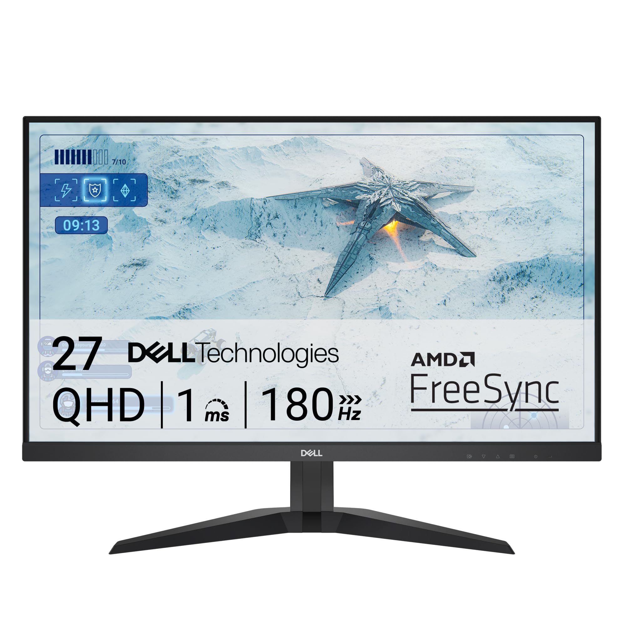 مانیتور بازی Dell G2725D 27 اینچ QHD (2560x1440)، 180Hz، IPS، 1ms، AMD FreeSync، 99٪ sRGB، DisplayPort، 2x HDMI، گارانتی 3 ساله، رنگ سیاه
