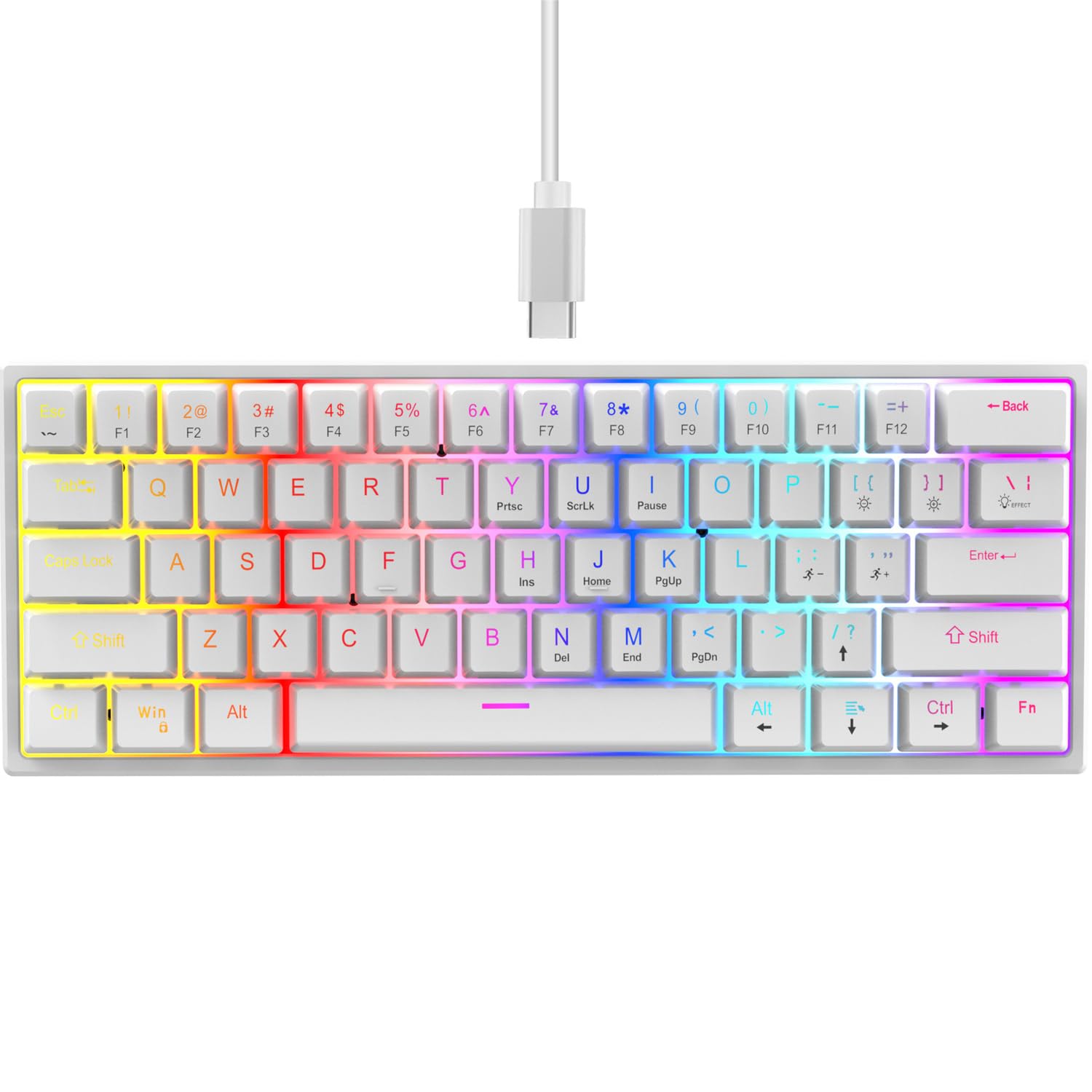 صفحه کلید بازی مکانیکی 61 کلیدی STAYOUNG با نور پس زمینه RGB - صفحه کلید اداری با سیم بلوتوث/2.4GHz/USB-C صفحه کلید مکانیکی کوچک سازگار با ویندوز لپ تاپ PC Mac(سفید)