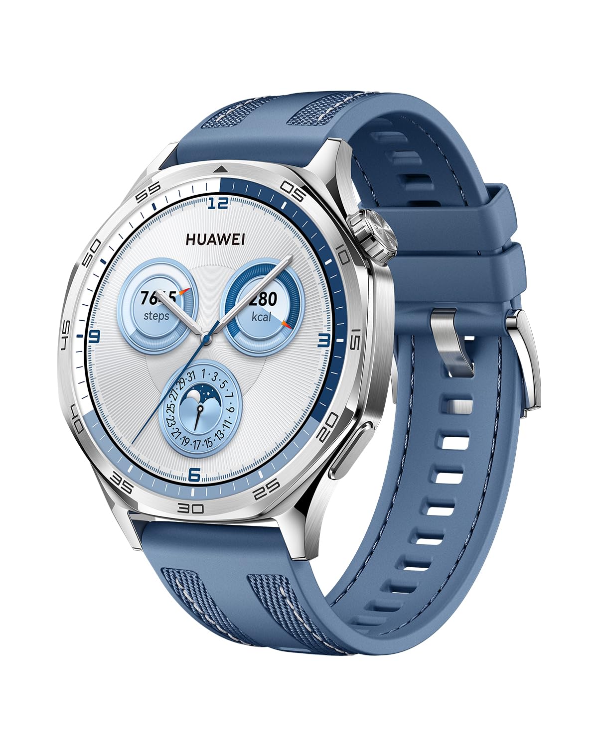 مژدهٔ 46 میلی‌متری HUAWEI WATCH GT5، ساعت هوشمند، با عمر باتری تا ۱۴ روز، طراحی تیز، پیگیری سلامتی، سازگار با iOS و اندروید، خدمات پشتیبانی HUAWEI Care+، گارانتی اضافی ۳ ماهه، رنگ آبی 46 میلی‌متری آبی