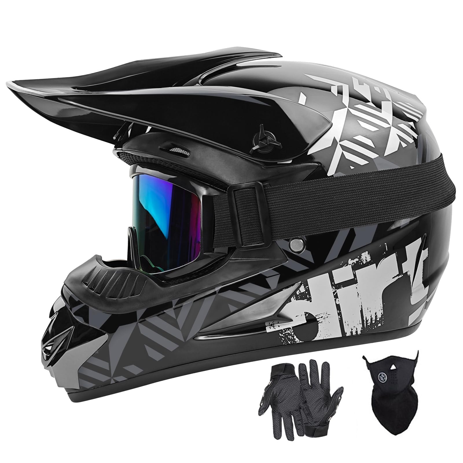 کلاه‌های موتوکراس دارای پوشش کامل اسپارک دات Motorcycle Off-Road Mountain E-Bike BMX MX ATV (با دستکش‌ها، عینک‌ها و ماسک) مجموعه 4 تایی اندازه مدیوم خاکستری