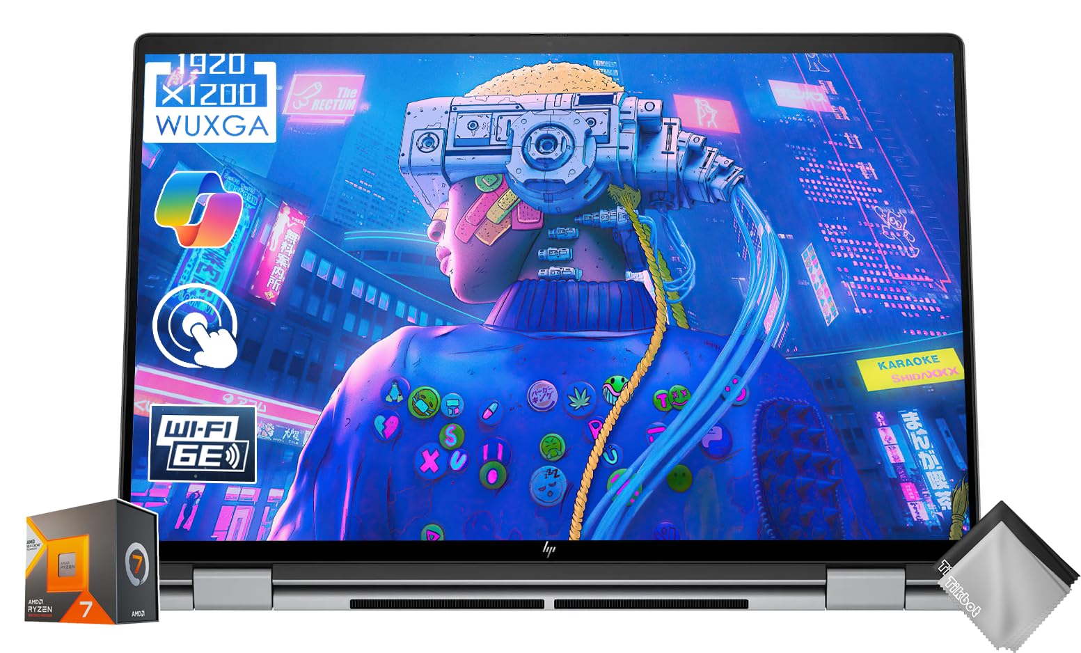 لپ تاپ لمسی 2 در 1 HP Envy x360، 16 اینچ، با پردازنده AMD Ryzen 7 8840HS (تا 5.1 گیگاهرتز)، 16 گیگابایت رم، 1 ترابایت حافظه SSD PCIe، کی فاب به همراه دوربین 5 مگاپیکسل IR، Wi-Fi 6E، ویندوز هوم، همراه با پد موس