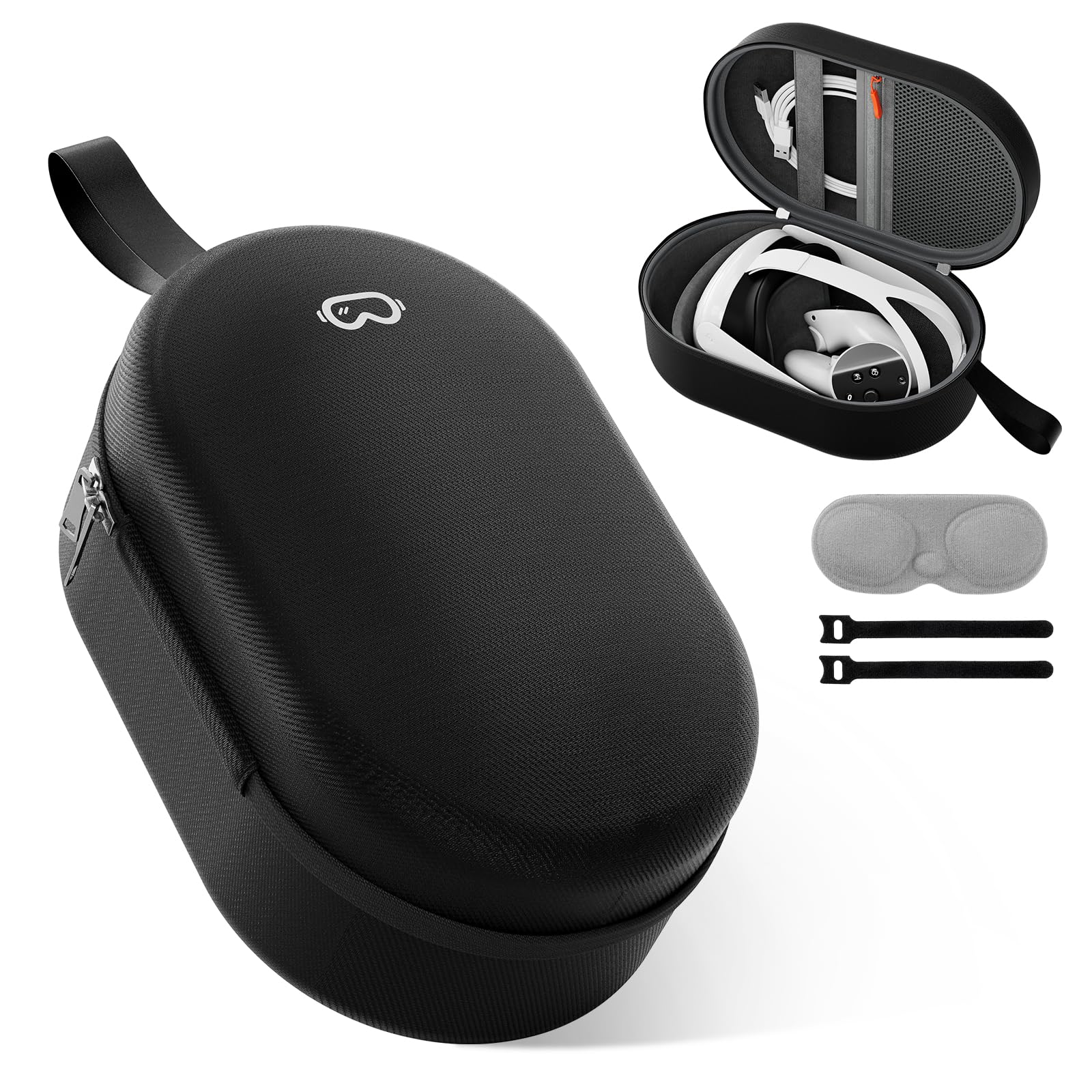 کیس حمل و نقل سخت ProCase مناسب برای هدست های Oculus Meta Quest 3S/3/Quest 2/Vision Pro VR Gaming، سازگار با Elite Strap/Kiwi Design/BOBOVR Battery Head Strap و لوازم جانبی کنترلر - مشکی