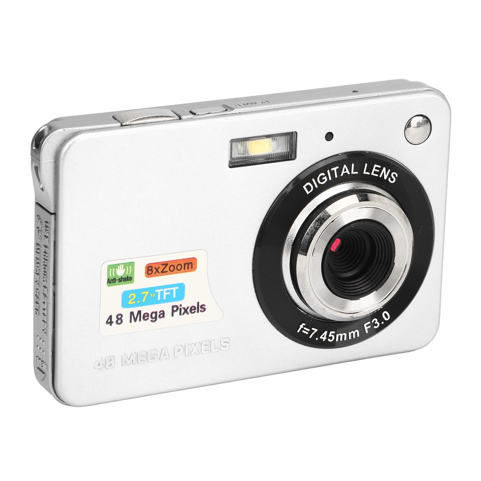 دوربین دیجیتال Goshyda 4K، زوم دیجیتال 8X، دوربین ولاگینگ 48MP با صفحه نمایش LCD 2.7 اینچ، نورپردازی Fill Light، ضد لرزش، دوربین ویدیو برای کودکان و دانش‌آموزان عکاسی (نقره‌ای)